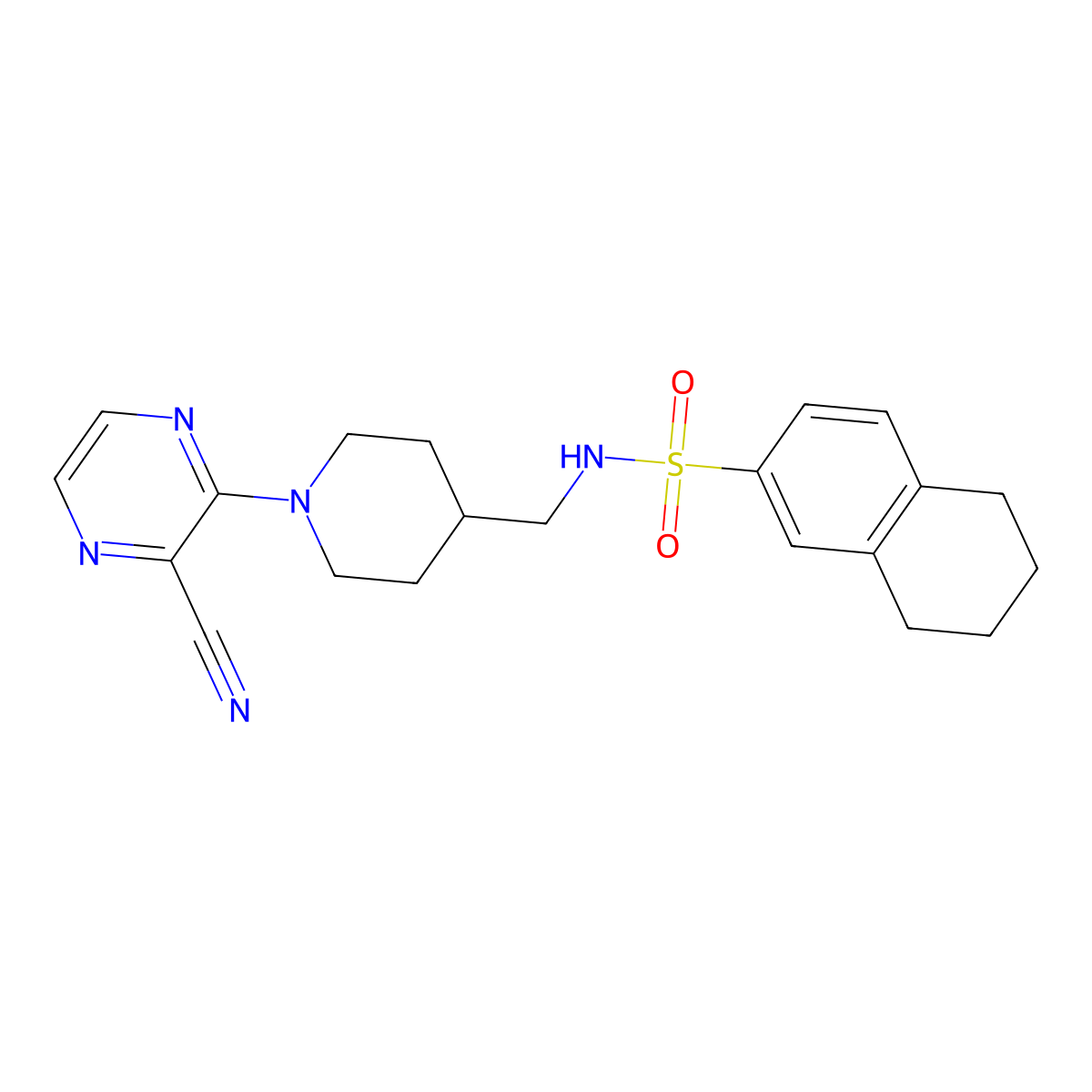 N-((1-(3-cyanopyrazin-2-yl)piperidin-4-yl)methyl)-5,6,7,8-tetrahydronaphthalene-2-sulfonamide molecular structure, CAS 1797726-45-4