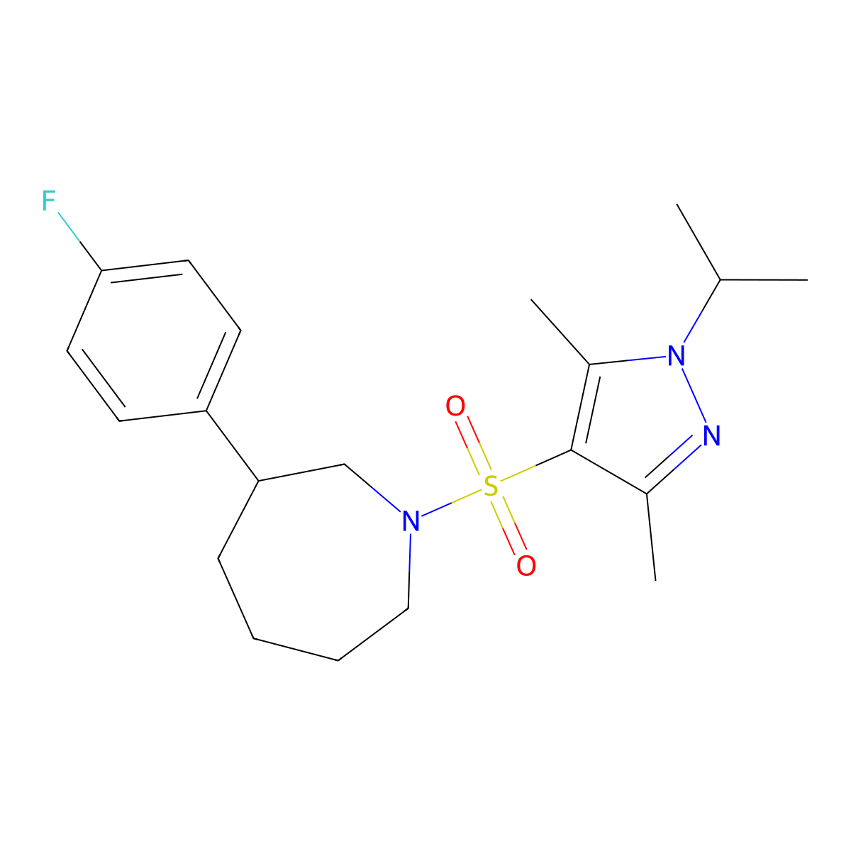 3-(4-fluorophenyl)-1-((1-isopropyl-3,5-dimethyl-1H-pyrazol-4-yl)sulfonyl)azepane molecular structure, CAS 1797726-48-7