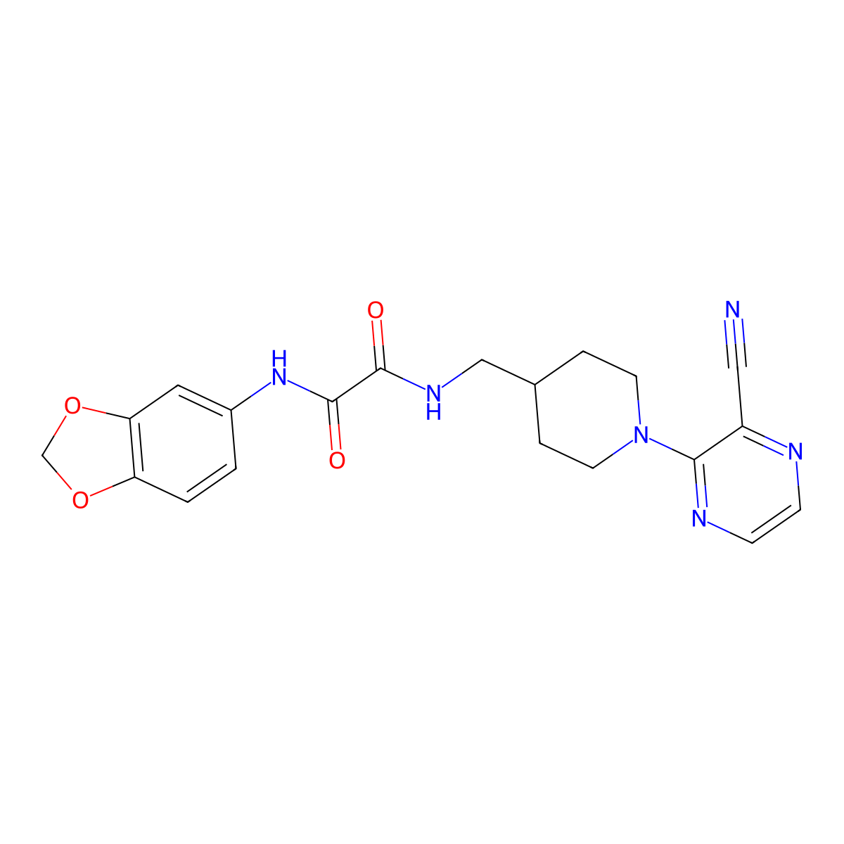 N1-(benzo[d][1,3]dioxol-5-yl)-N2-((1-(3-cyanopyrazin-2-yl)piperidin-4-yl)methyl)oxalamide molecular structure, CAS 1797726-56-7