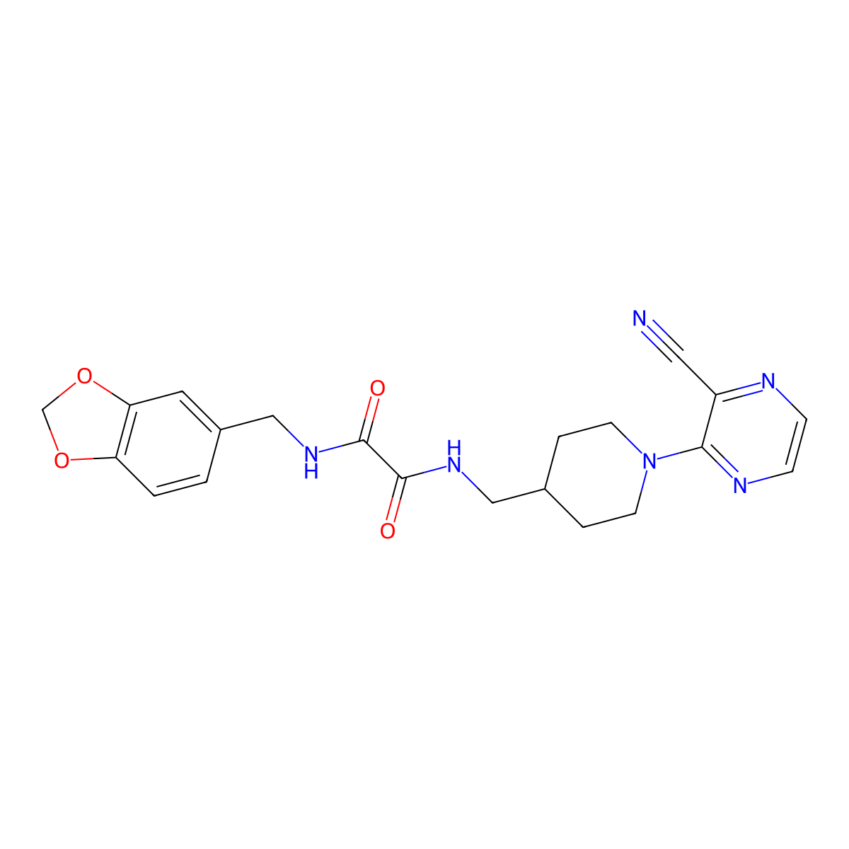 N1-(benzo[d][1,3]dioxol-5-ylmethyl)-N2-((1-(3-cyanopyrazin-2-yl)piperidin-4-yl)methyl)oxalamide molecular structure, CAS 1797726-61-4