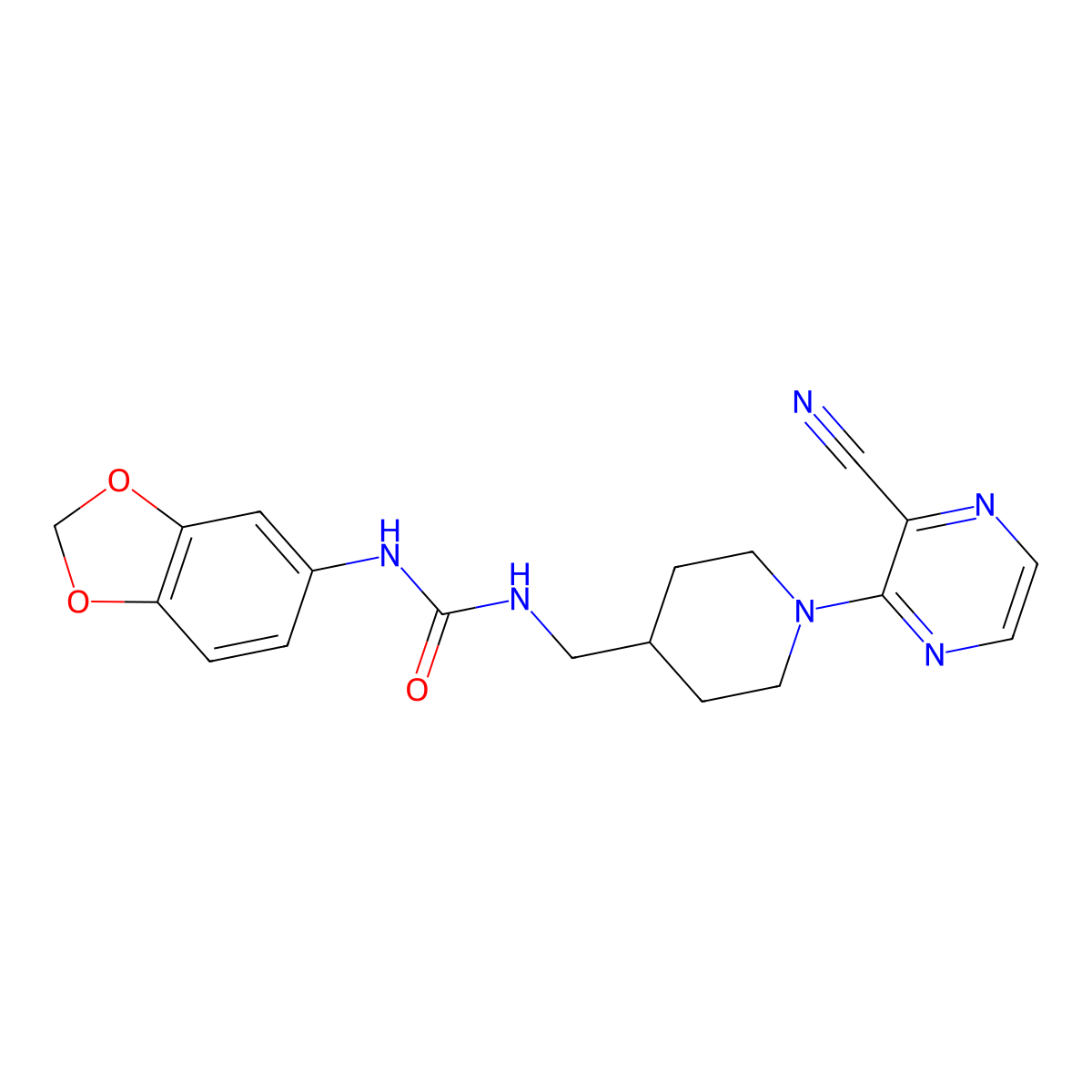 1-(Benzo[d][1,3]dioxol-5-yl)-3-((1-(3-cyanopyrazin-2-yl)piperidin-4-yl)methyl)urea molecular structure, CAS 1797726-72-7