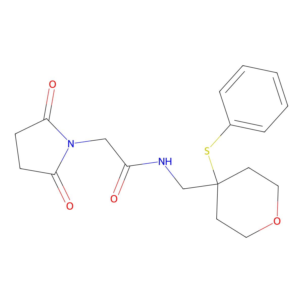 2-(2,5-dioxopyrrolidin-1-yl)-N-((4-(phenylthio)tetrahydro-2H-pyran-4-yl)methyl)acetamide molecular structure, CAS 1797726-86-3