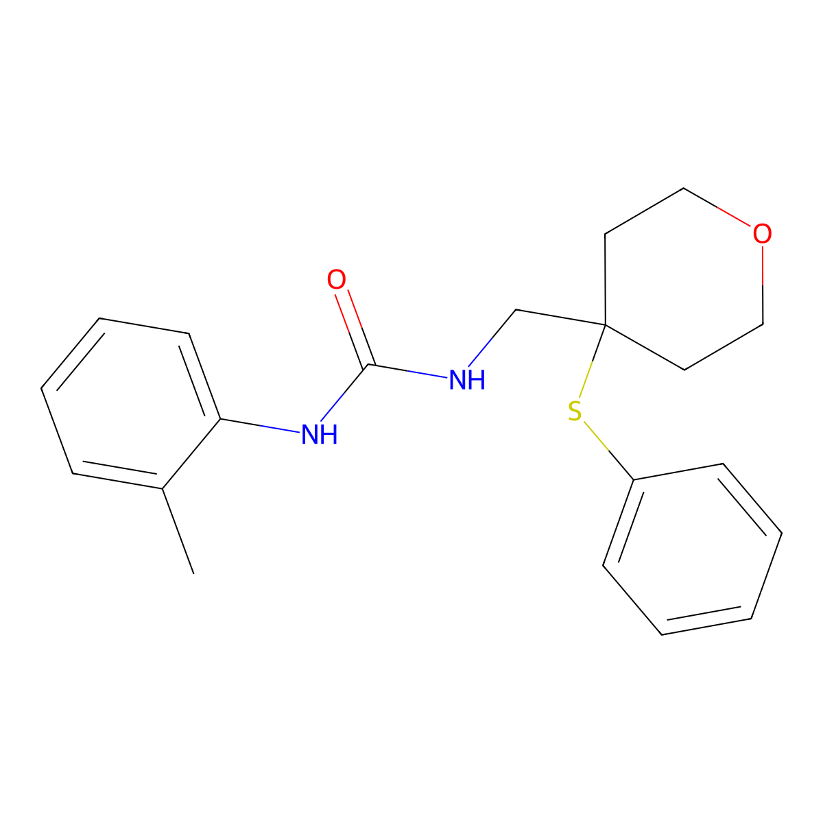 1-((4-(phenylthio)tetrahydro-2H-pyran-4-yl)methyl)-3-(o-tolyl)urea molecular structure, CAS 1797727-02-6