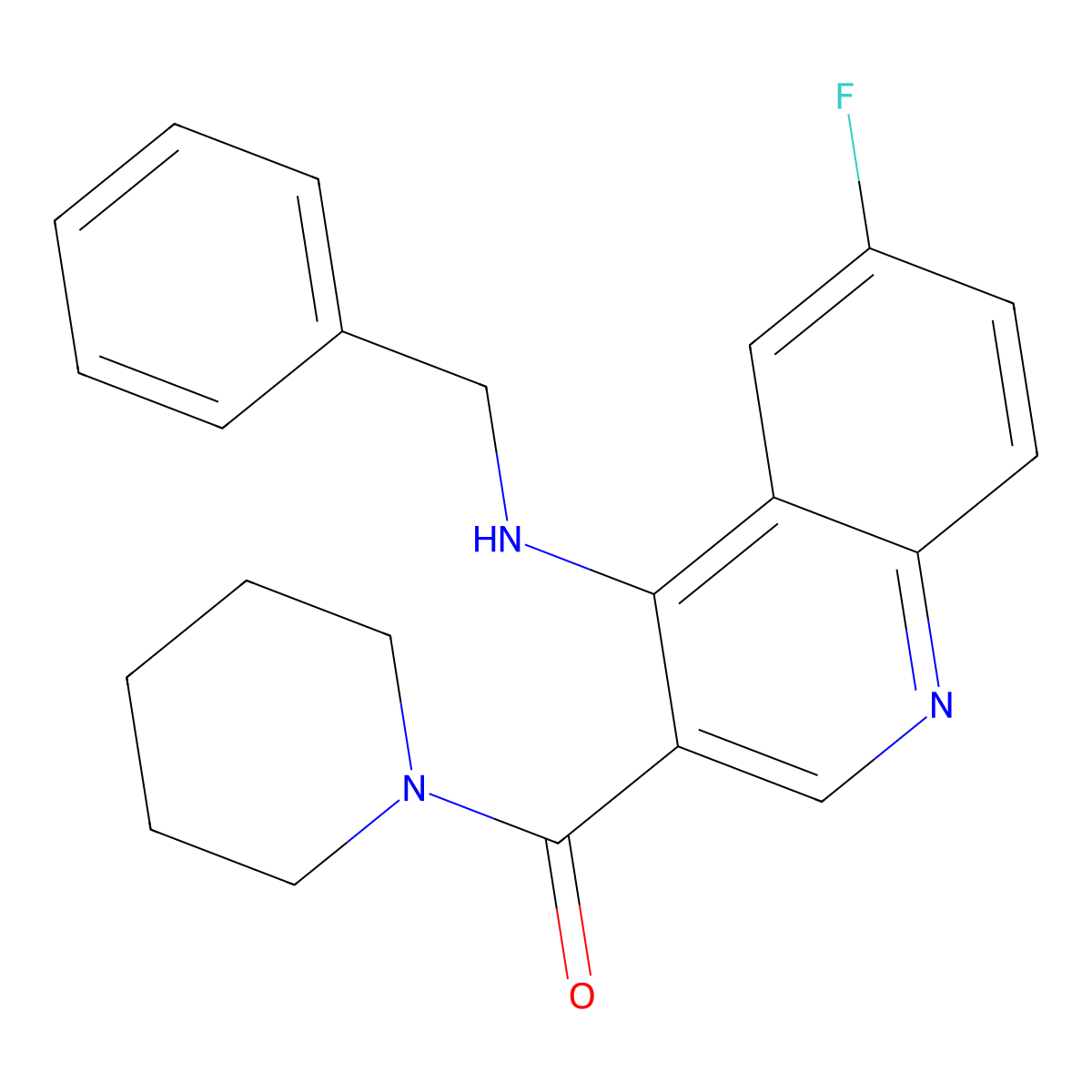 (4-(Benzylamino)-6-fluoroquinolin-3-yl)(piperidin-1-yl)methanone molecular structure, CAS 1797727-32-2