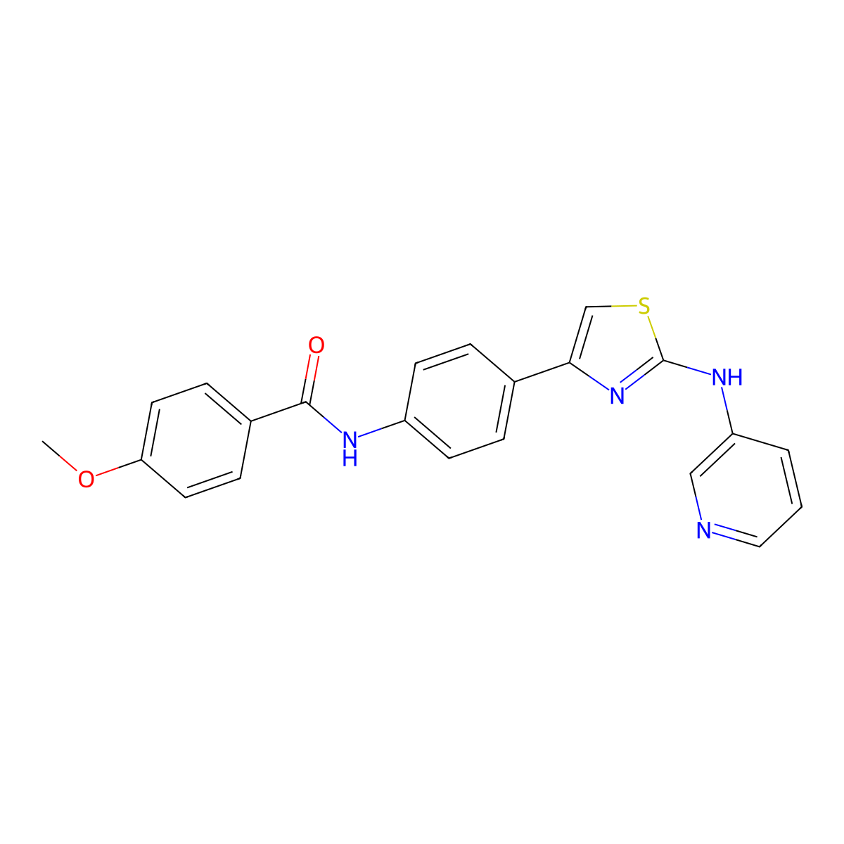 4-methoxy-N-(4-(2-(pyridin-3-ylamino)thiazol-4-yl)phenyl)benzamide molecular structure, CAS 1797727-57-1