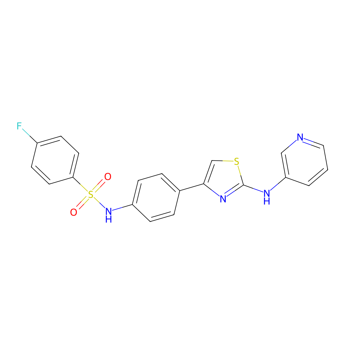 4-fluoro-N-(4-(2-(pyridin-3-ylamino)thiazol-4-yl)phenyl)benzenesulfonamide molecular structure, CAS 1797727-76-4