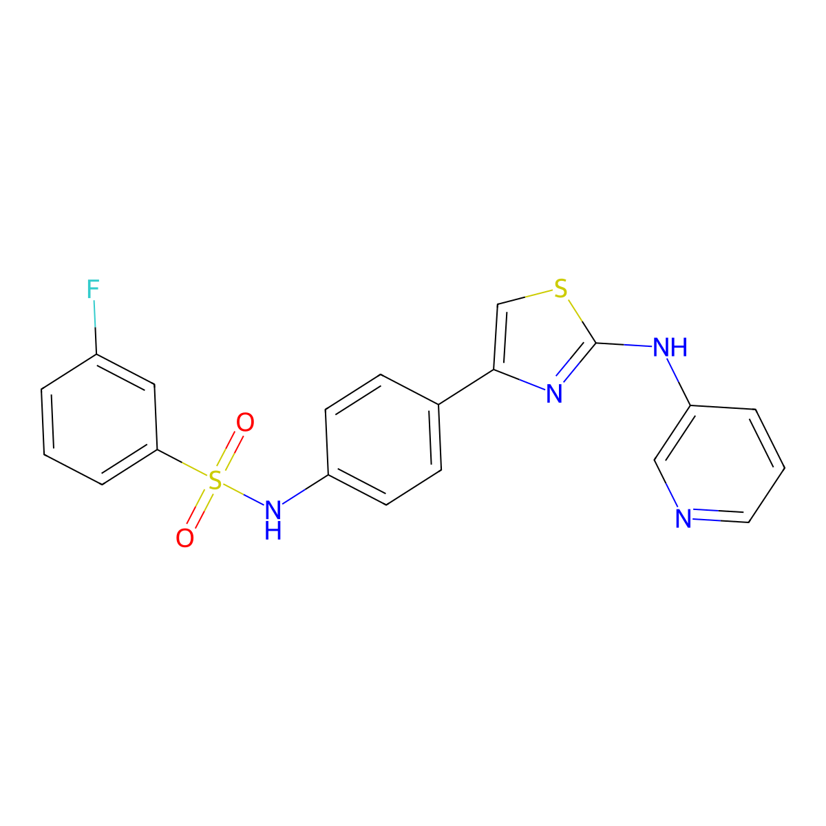 3-fluoro-N-(4-(2-(pyridin-3-ylamino)thiazol-4-yl)phenyl)benzenesulfonamide molecular structure, CAS 1797727-80-0