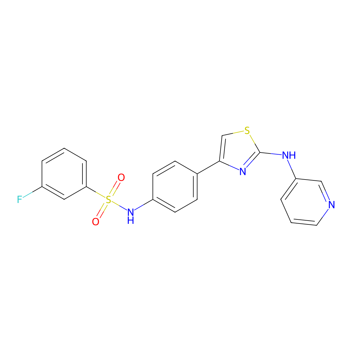 3-fluoro-N-(4-(2-(pyridin-3-ylamino)thiazol-4-yl)phenyl)benzenesulfonamide molecular structure, CAS 1797727-80-0