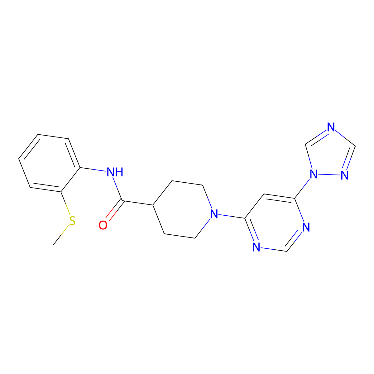 1-(6-(1H-1,2,4-triazol-1-yl)pyrimidin-4-yl)-N-(2-(methylthio)phenyl)piperidine-4-carboxamide molecular structure, CAS 1797727-93-5