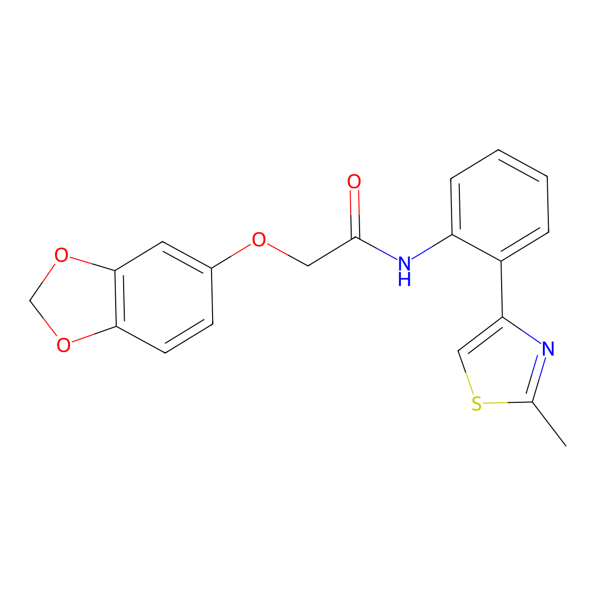 2-(benzo[d][1,3]dioxol-5-yloxy)-N-(2-(2-methylthiazol-4-yl)phenyl)acetamide molecular structure, CAS 1797728-08-5