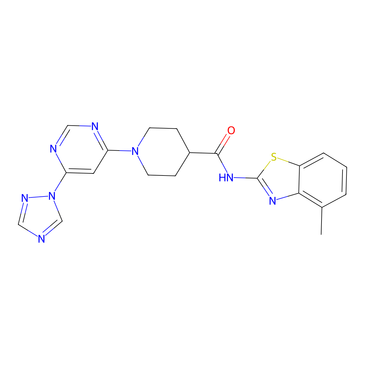 1-(6-(1H-1,2,4-triazol-1-yl)pyrimidin-4-yl)-N-(4-methylbenzo[d]thiazol-2-yl)piperidine-4-carboxamide molecular structure, CAS 1797728-54-1