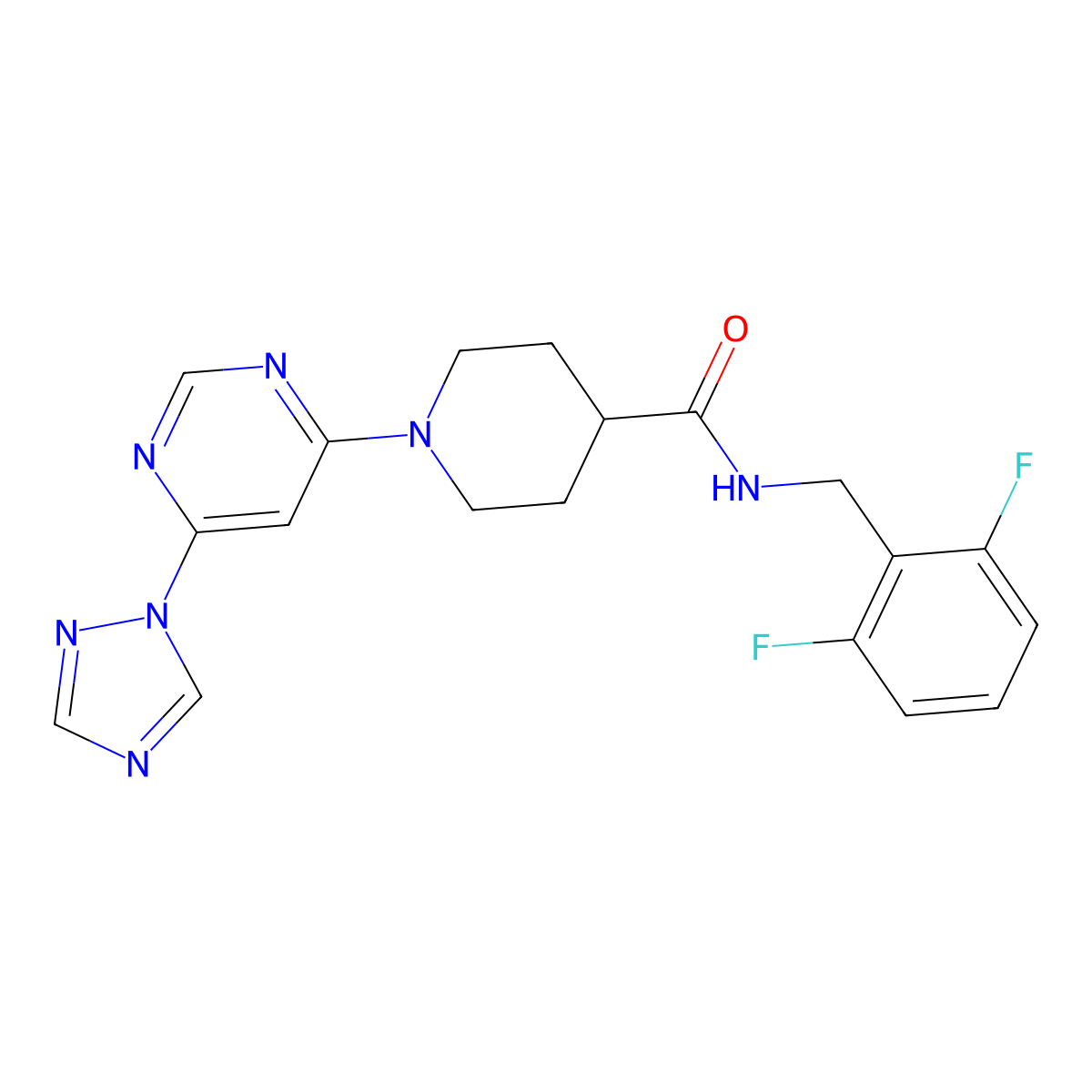 1-(6-(1H-1,2,4-triazol-1-yl)pyrimidin-4-yl)-N-(2,6-difluorobenzyl)piperidine-4-carboxamide molecular structure, CAS 1797728-69-8