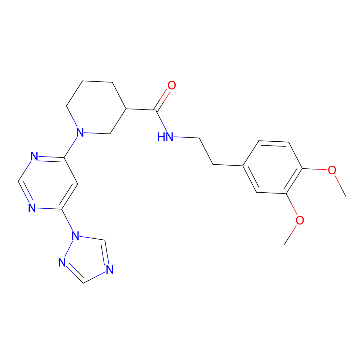 1-(6-(1H-1,2,4-triazol-1-yl)pyrimidin-4-yl)-N-(3,4-dimethoxyphenethyl)piperidine-3-carboxamide molecular structure, CAS 1797728-77-8