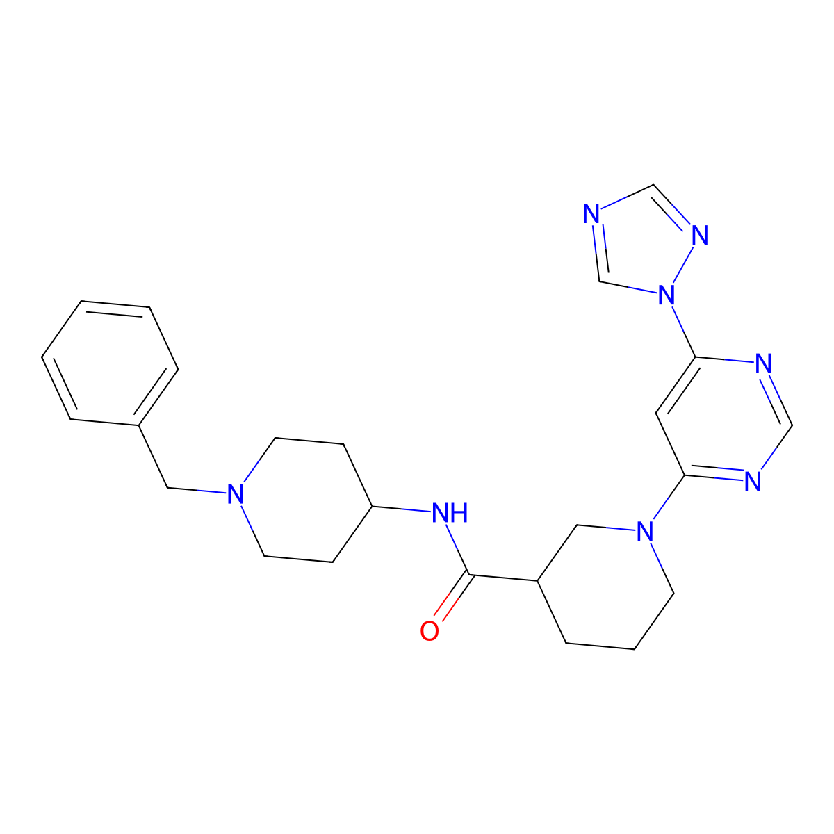 N-(1-Benzylpiperidin-4-yl)-1-[6-(1,2,4-triazol-1-yl)pyrimidin-4-yl]piperidine-3-carboxamide molecular structure, CAS 1797728-99-4