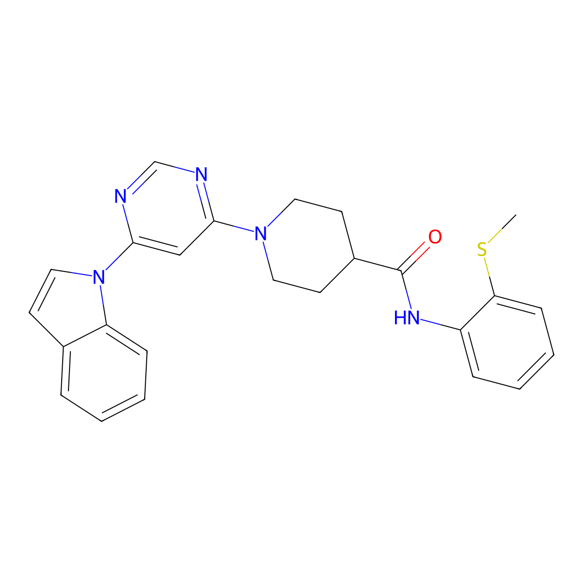 1-(6-(1H-indol-1-yl)pyrimidin-4-yl)-N-(2-(methylthio)phenyl)piperidine-4-carboxamide molecular structure, CAS 1797729-37-3