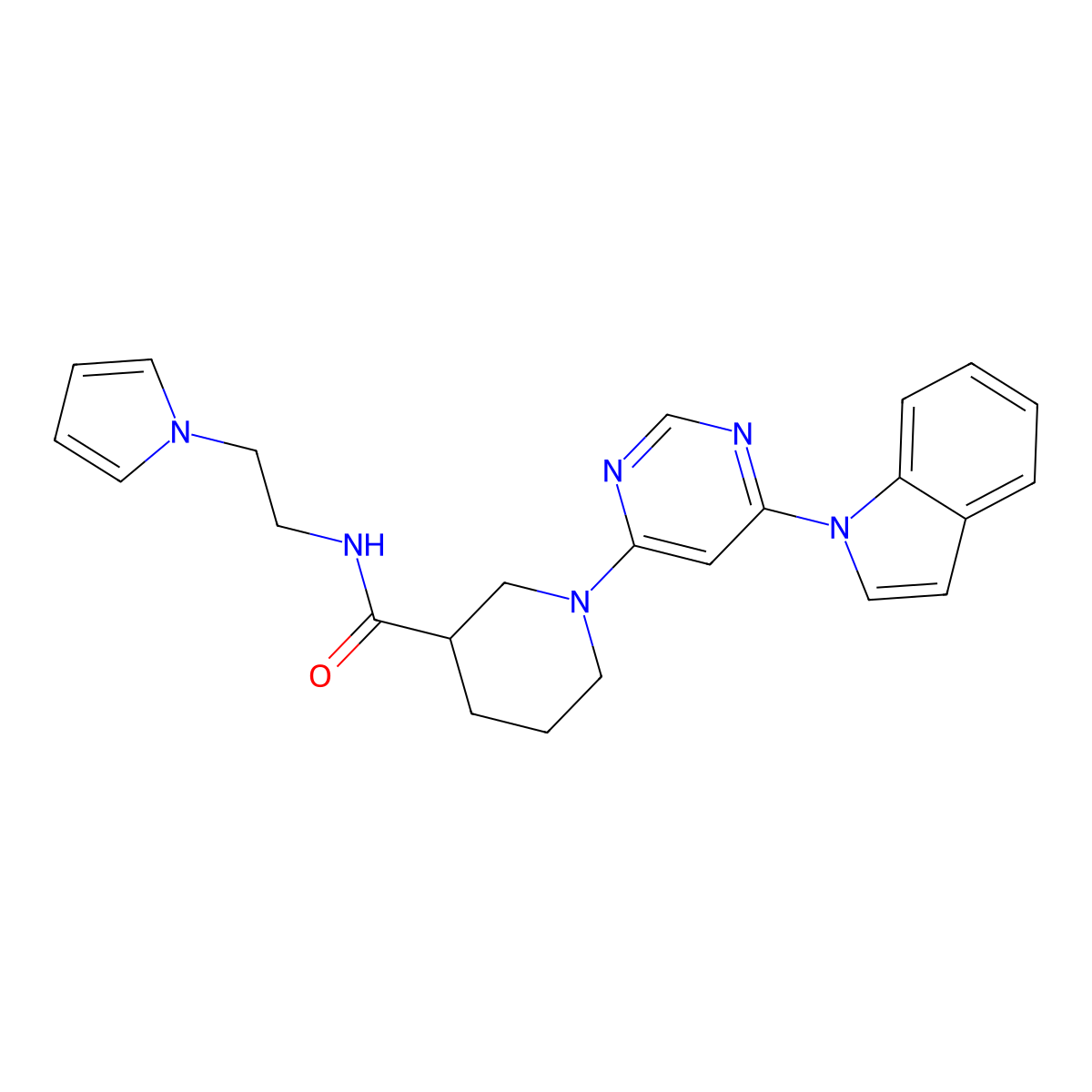 1-(6-(1H-indol-1-yl)pyrimidin-4-yl)-N-(2-(1H-pyrrol-1-yl)ethyl)piperidine-3-carboxamide molecular structure, CAS 1797729-46-4