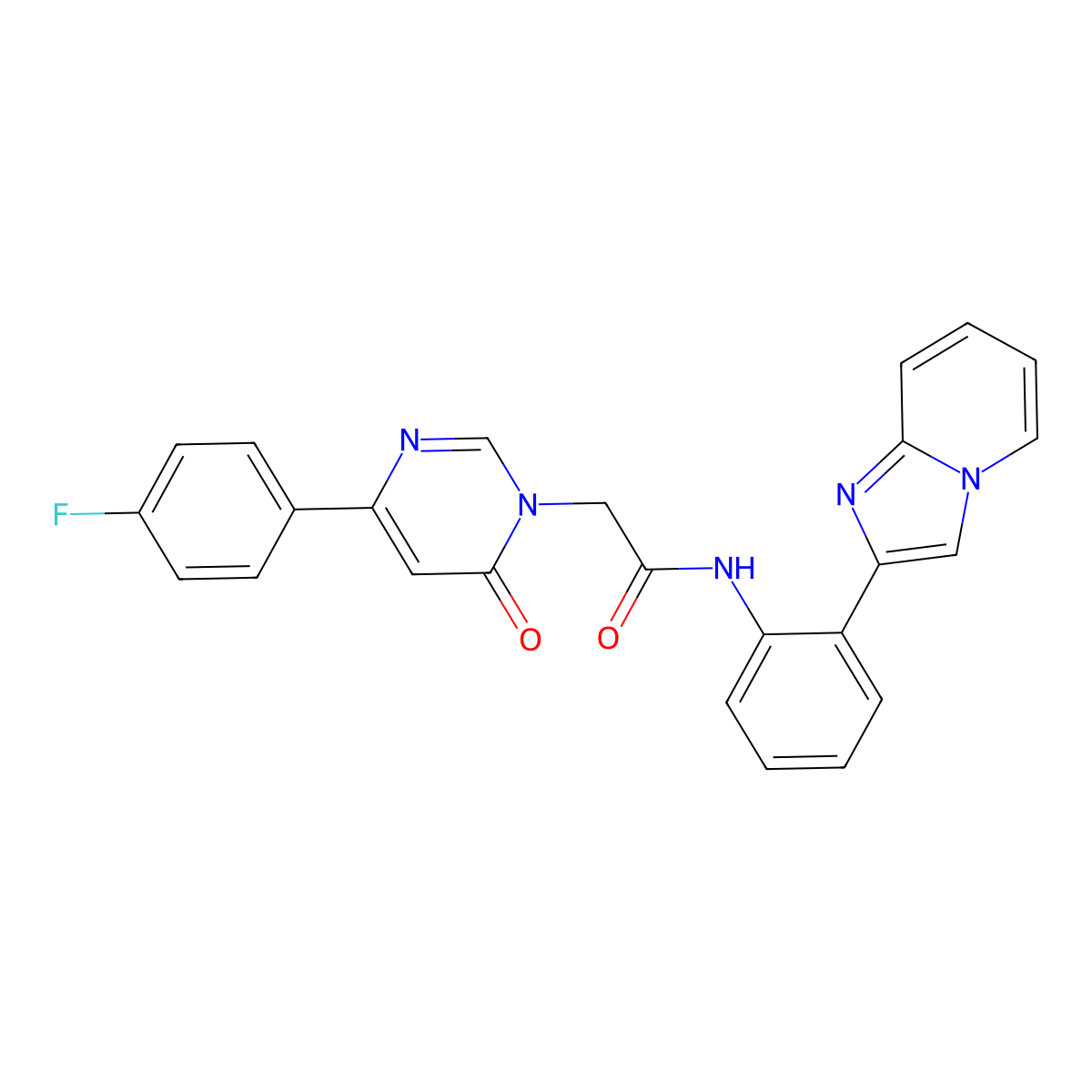 2-(4-(4-fluorophenyl)-6-oxopyrimidin-1(6H)-yl)-N-(2-(imidazo[1,2-a]pyridin-2-yl)phenyl)acetamide molecular structure, CAS 1797729-88-4