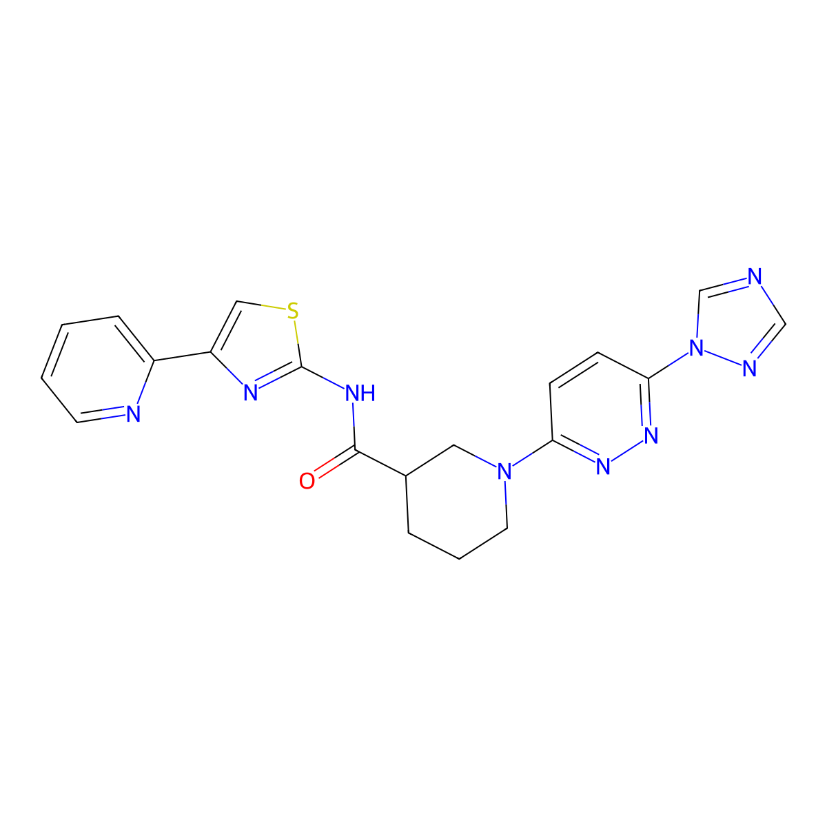 1-(6-(1H-1,2,4-triazol-1-yl)pyridazin-3-yl)-N-(4-(pyridin-2-yl)thiazol-2-yl)piperidine-3-carboxamide molecular structure, CAS 1797729-90-8