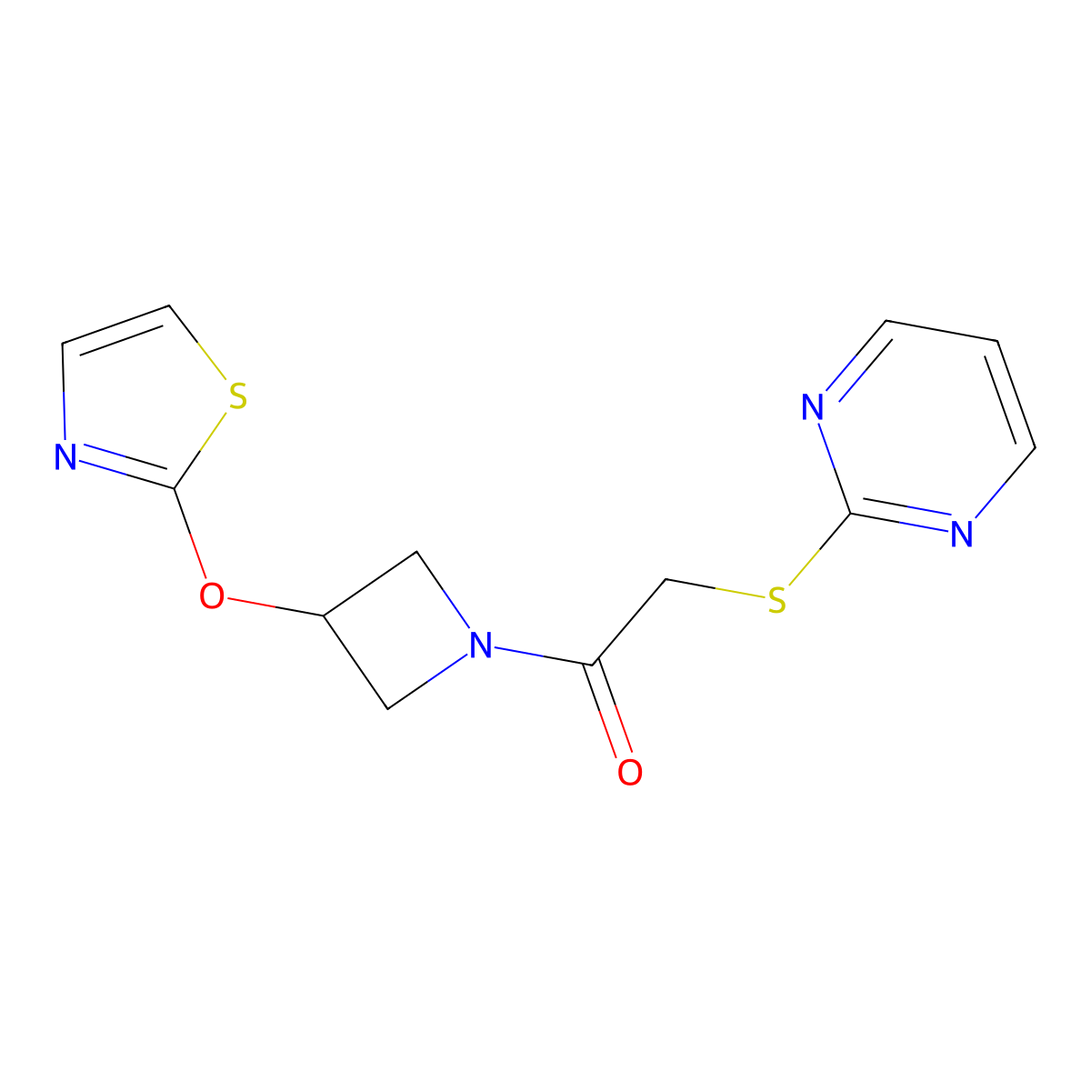2-(Pyrimidin-2-ylthio)-1-(3-(thiazol-2-yloxy)azetidin-1-yl)ethanone molecular structure, CAS 1797734-49-6
