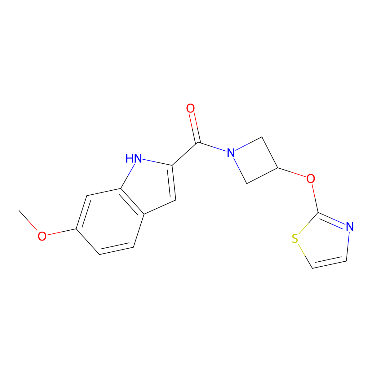 (6-methoxy-1H-indol-2-yl)(3-(thiazol-2-yloxy)azetidin-1-yl)methanone molecular structure, CAS 1797734-68-9