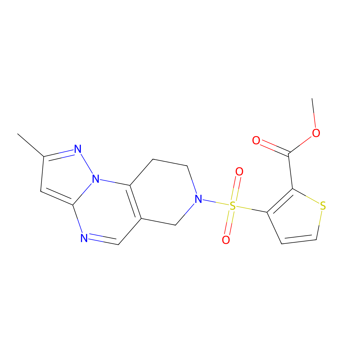 methyl 3-((2-methyl-8,9-dihydropyrazolo[1,5-a]pyrido[3,4-e]pyrimidin-7(6H)-yl)sulfonyl)thiophene-2-carboxylate molecular structure, CAS 1797735-96-6