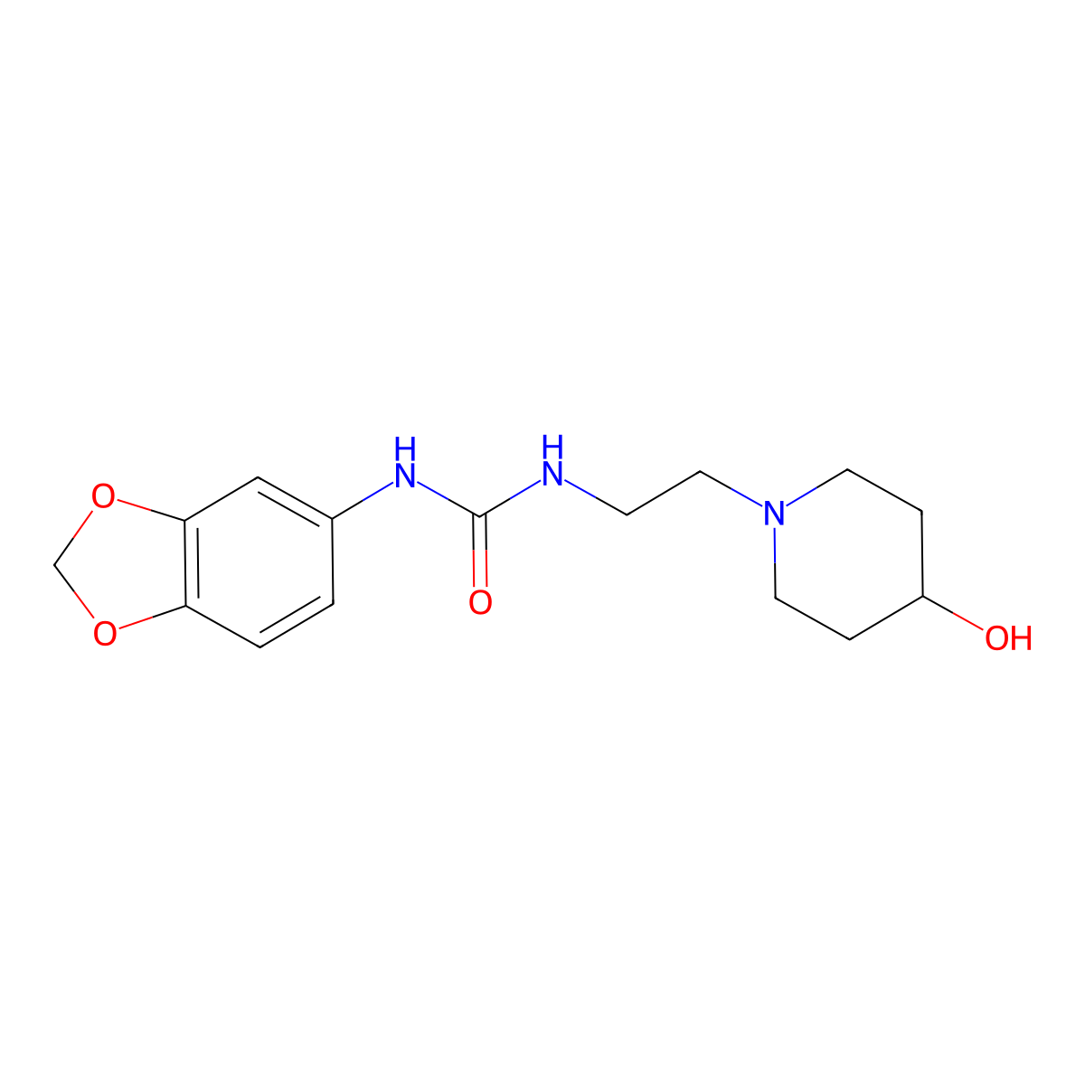 1-(Benzo[d][1,3]dioxol-5-yl)-3-(2-(4-hydroxypiperidin-1-yl)ethyl)urea molecular structure, CAS 1797736-11-8