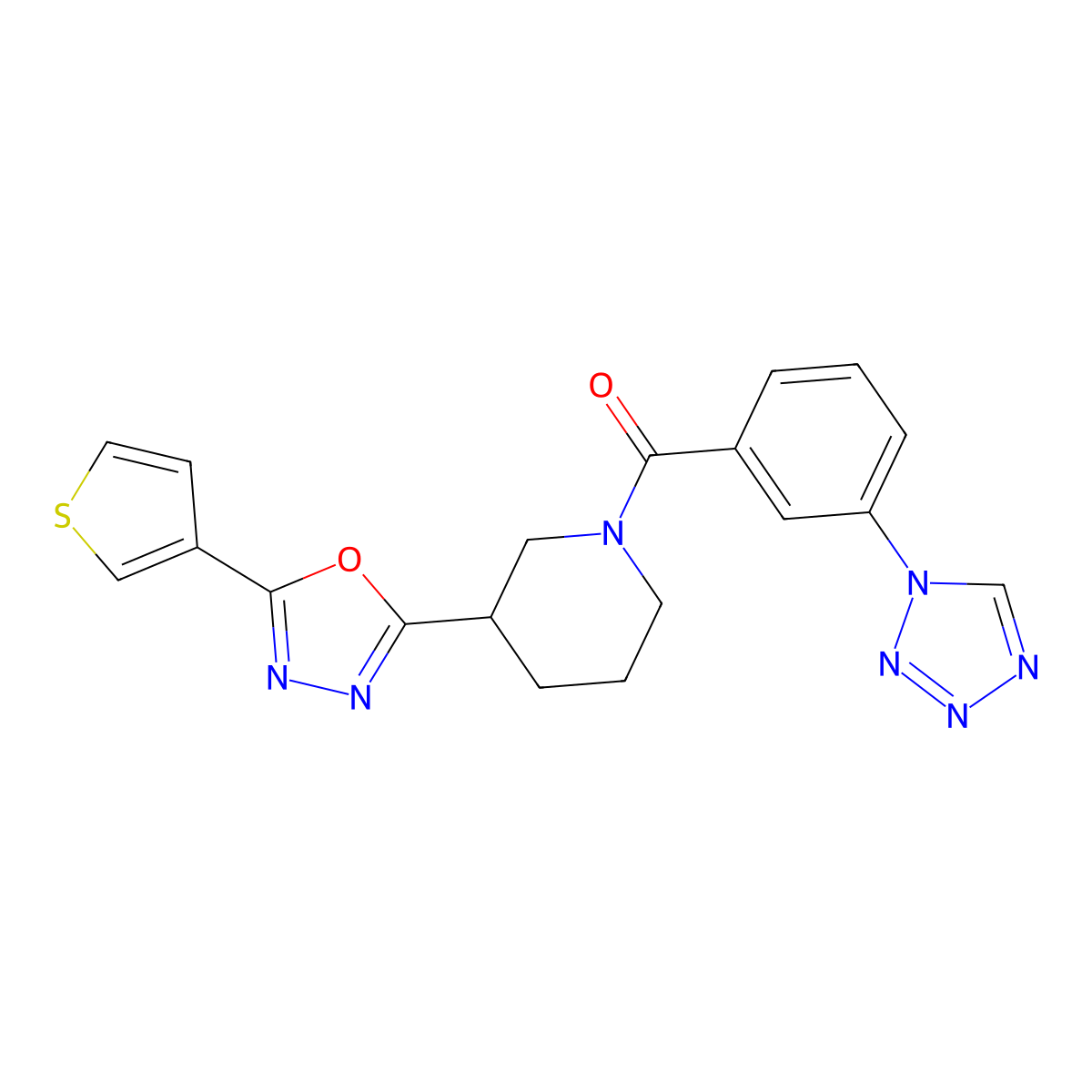 (3-(1H-tetrazol-1-yl)phenyl)(3-(5-(thiophen-3-yl)-1,3,4-oxadiazol-2-yl)piperidin-1-yl)methanone molecular structure, CAS 1797736-49-2