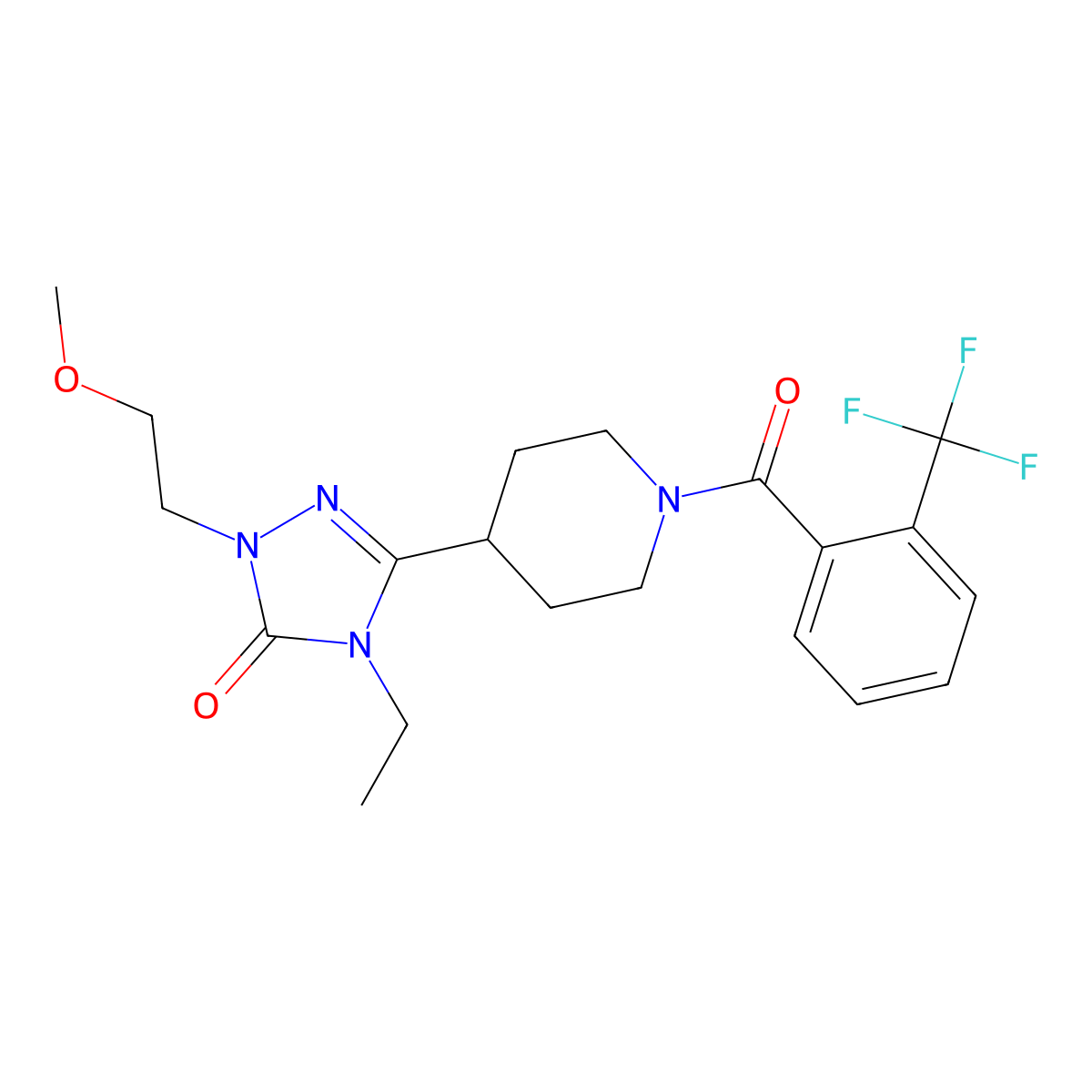 4-ethyl-1-(2-methoxyethyl)-3-(1-(2-(trifluoromethyl)benzoyl)piperidin-4-yl)-1H-1,2,4-triazol-5(4H)-one molecular structure, CAS 1797736-74-3