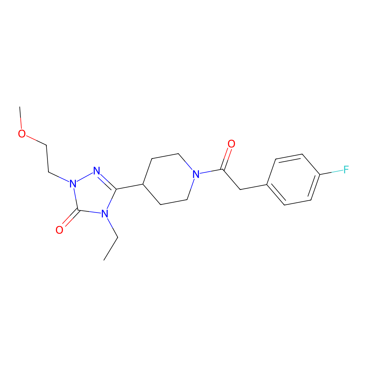 4-ethyl-3-(1-(2-(4-fluorophenyl)acetyl)piperidin-4-yl)-1-(2-methoxyethyl)-1H-1,2,4-triazol-5(4H)-one molecular structure, CAS 1797736-80-1