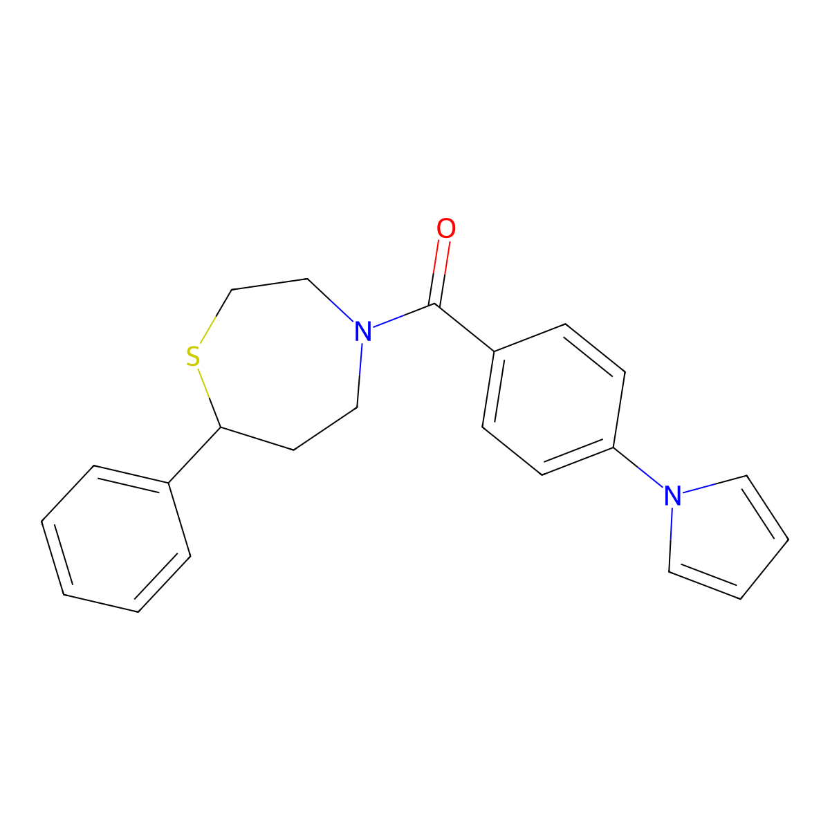 (4-(1H-pyrrol-1-yl)phenyl)(7-phenyl-1,4-thiazepan-4-yl)methanone molecular structure, CAS 1797737-13-3