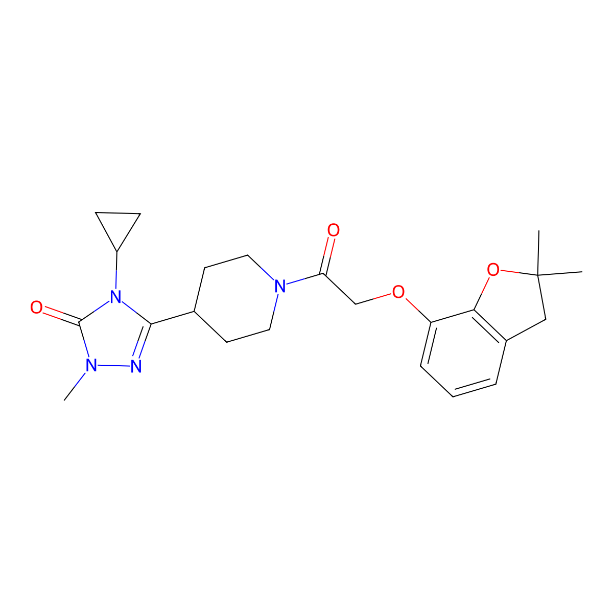 4-cyclopropyl-3-(1-(2-((2,2-dimethyl-2,3-dihydrobenzofuran-7-yl)oxy)acetyl)piperidin-4-yl)-1-methyl-1H-1,2,4-triazol-5(4H)-one molecular structure, CAS 1797737-14-4