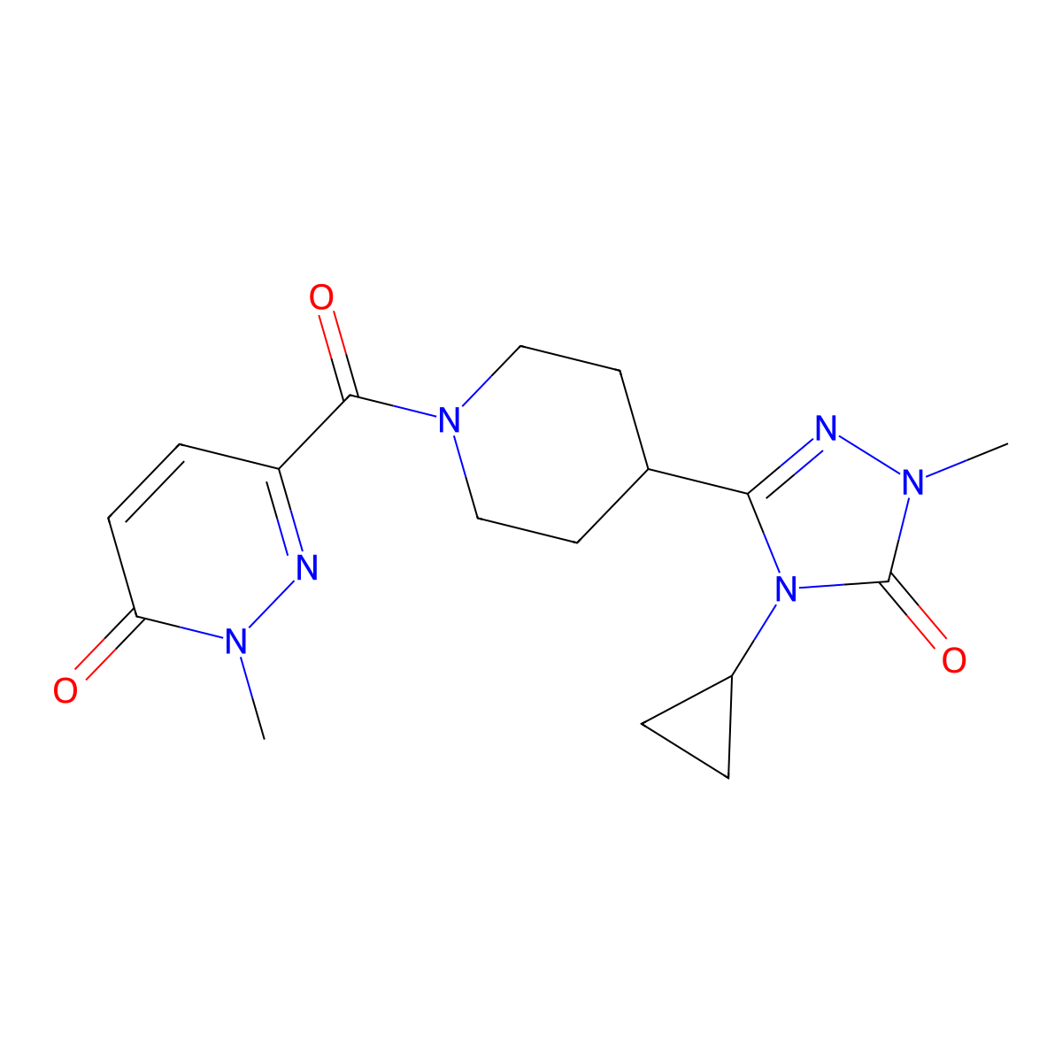 6-(4-(4-cyclopropyl-1-methyl-5-oxo-4,5-dihydro-1H-1,2,4-triazol-3-yl)piperidine-1-carbonyl)-2-methylpyridazin-3(2H)-one molecular structure, CAS 1797737-24-6