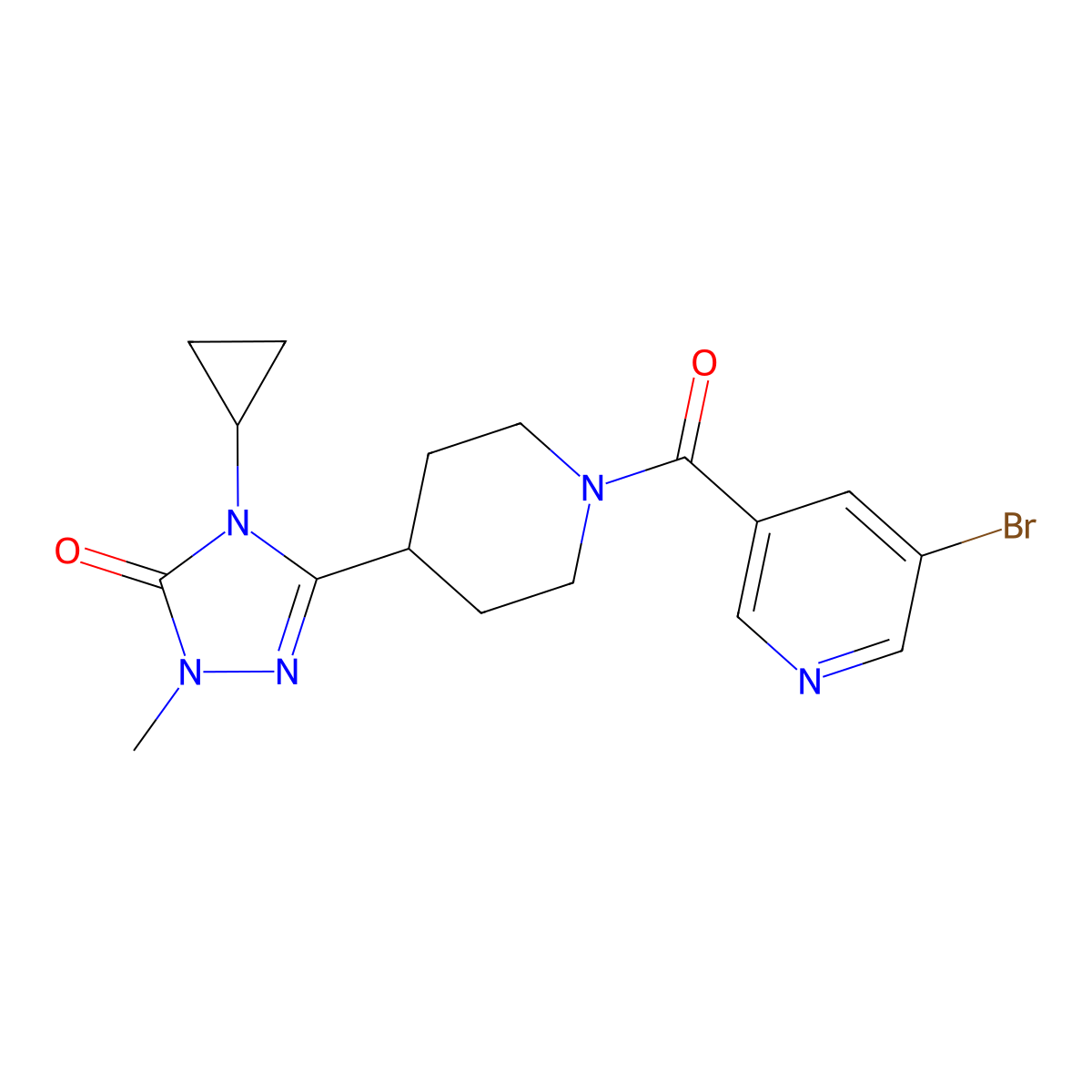 3-(1-(5-bromonicotinoyl)piperidin-4-yl)-4-cyclopropyl-1-methyl-1H-1,2,4-triazol-5(4H)-one molecular structure, CAS 1797737-31-5