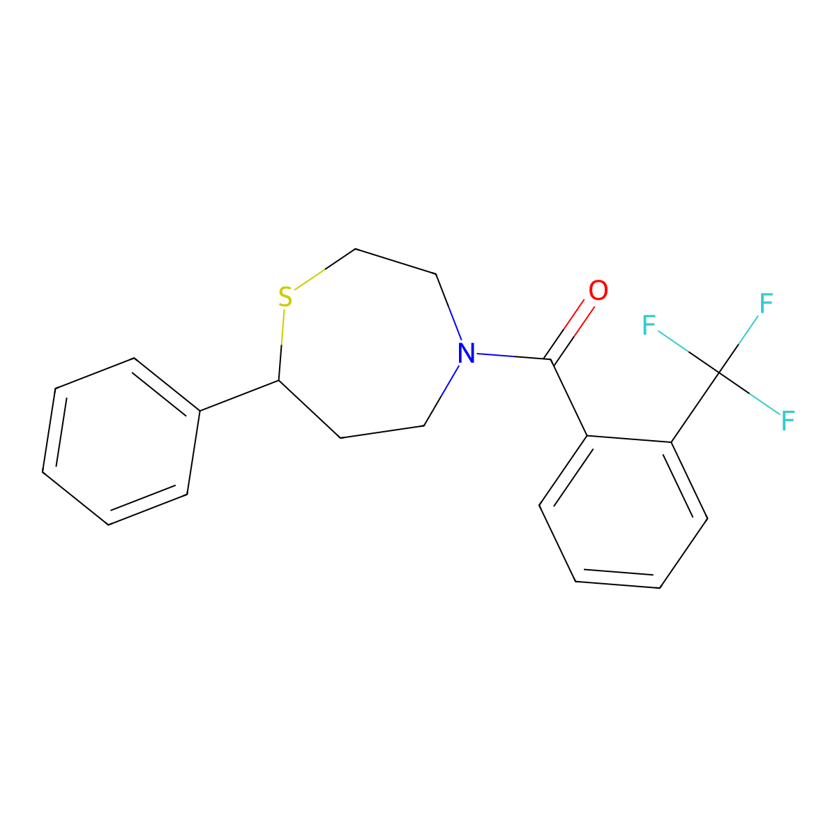 (7-Phenyl-1,4-thiazepan-4-yl)(2-(trifluoromethyl)phenyl)methanone molecular structure, CAS 1797737-42-8