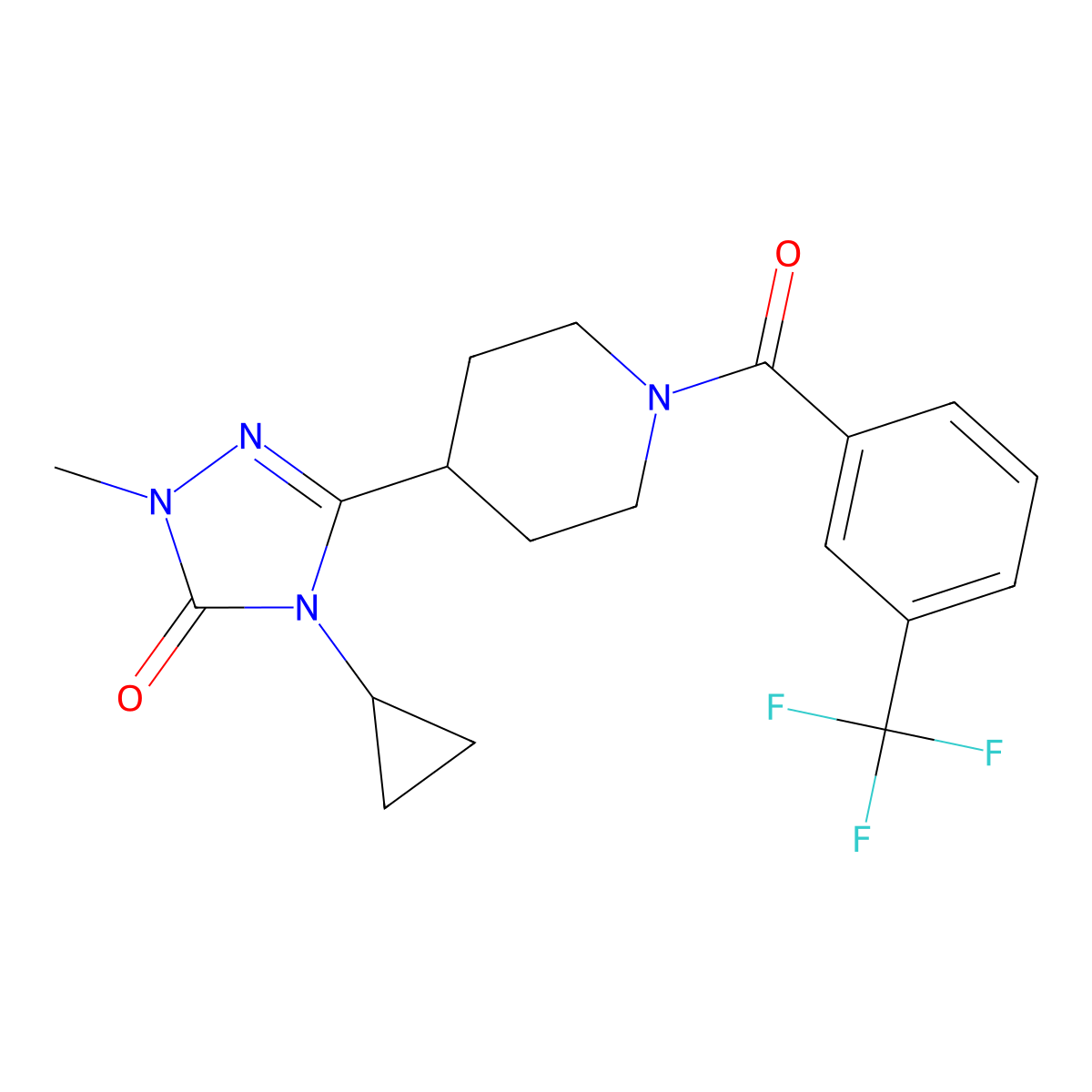 4-cyclopropyl-1-methyl-3-(1-(3-(trifluoromethyl)benzoyl)piperidin-4-yl)-1H-1,2,4-triazol-5(4H)-one molecular structure, CAS 1797737-44-0