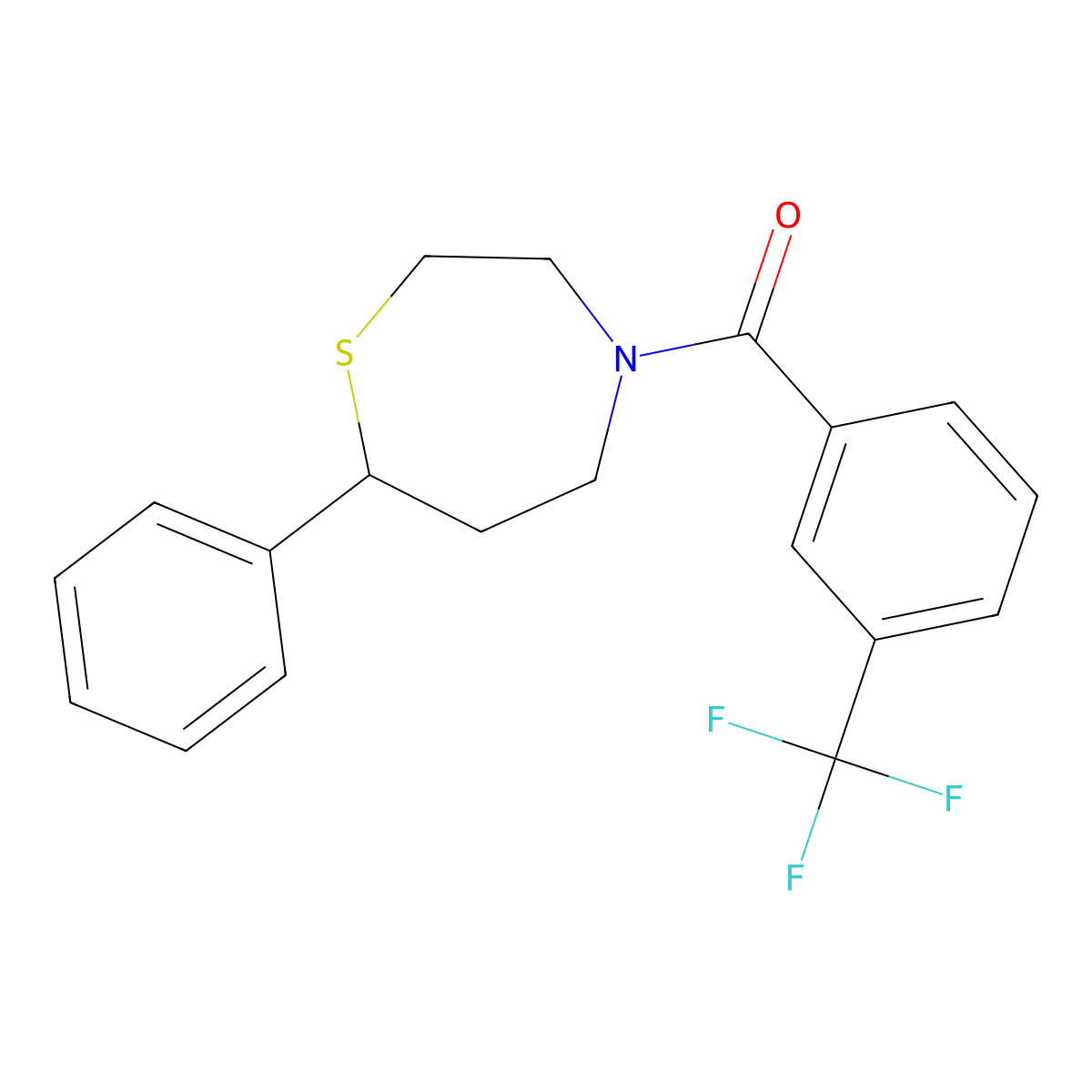 (7-Phenyl-1,4-thiazepan-4-yl)(3-(trifluoromethyl)phenyl)methanone molecular structure, CAS 1797737-46-2