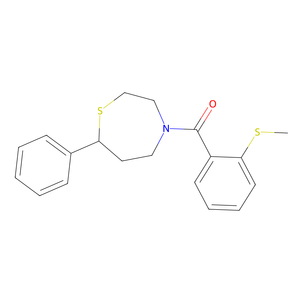(2-(Methylthio)phenyl)(7-phenyl-1,4-thiazepan-4-yl)methanone molecular structure, CAS 1797737-58-6