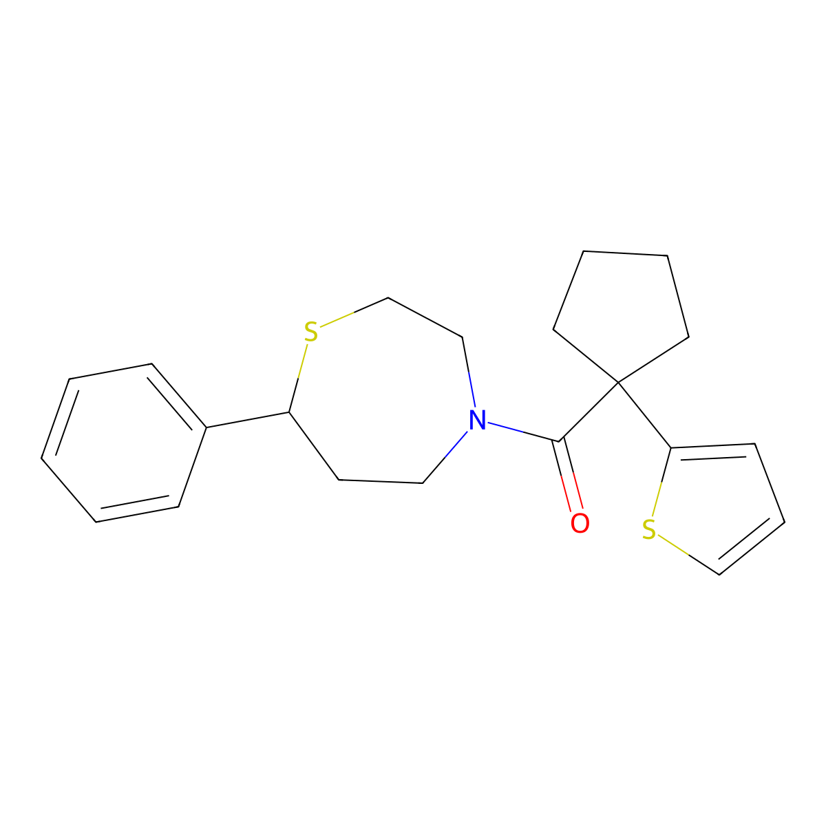(7-Phenyl-1,4-thiazepan-4-yl)(1-(thiophen-2-yl)cyclopentyl)methanone molecular structure, CAS 1797737-66-6
