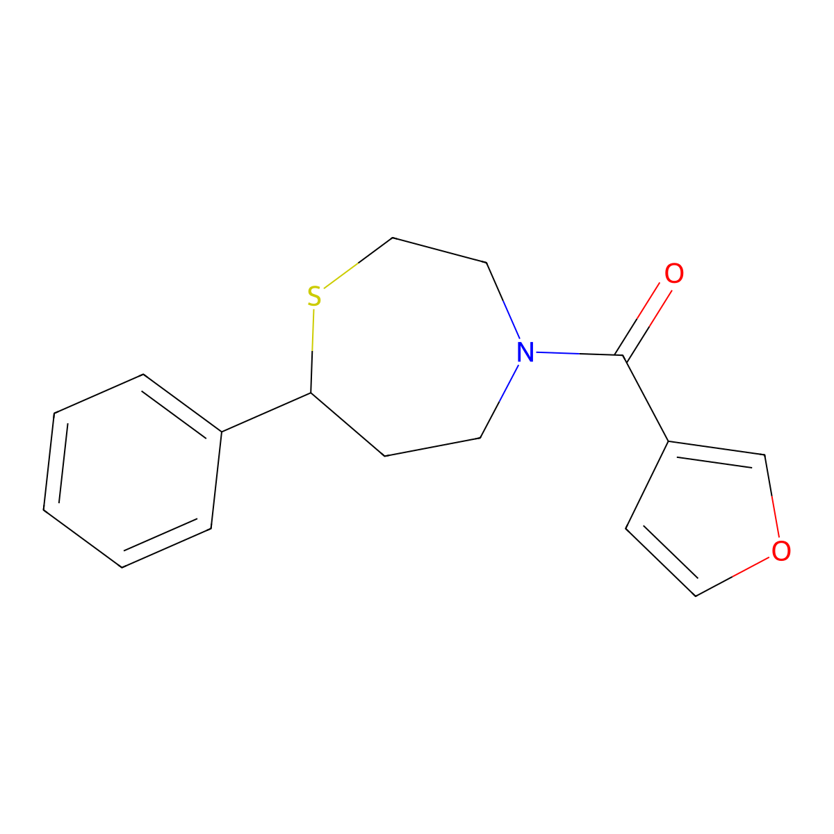 Furan-3-yl(7-phenyl-1,4-thiazepan-4-yl)methanone molecular structure, CAS 1797737-78-0