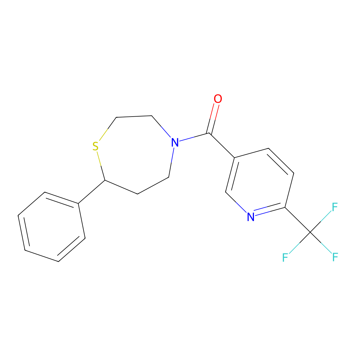 (7-Phenyl-1,4-thiazepan-4-yl)(6-(trifluoromethyl)pyridin-3-yl)methanone molecular structure, CAS 1797737-86-0