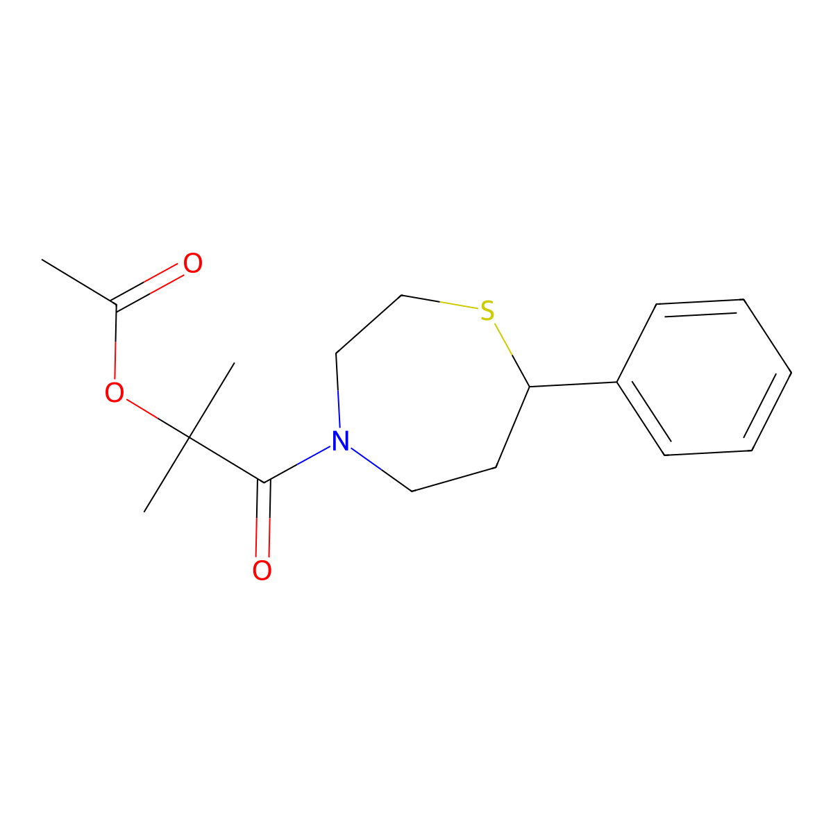 2-Methyl-1-oxo-1-(7-phenyl-1,4-thiazepan-4-yl)propan-2-yl acetate molecular structure, CAS 1797737-93-9