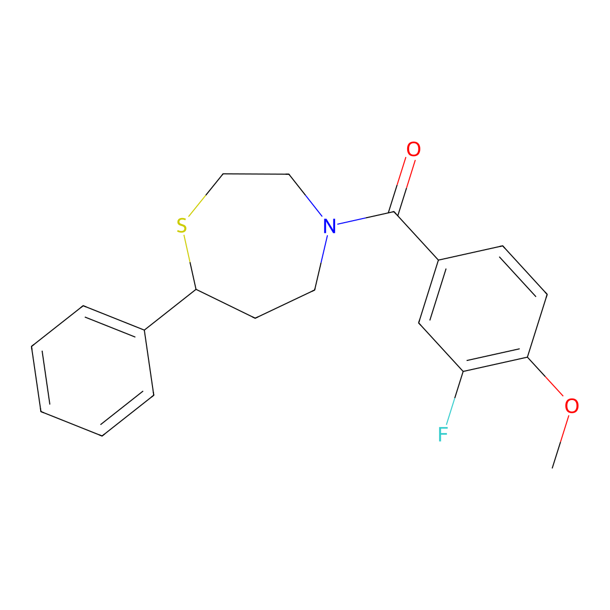 (3-Fluoro-4-methoxyphenyl)(7-phenyl-1,4-thiazepan-4-yl)methanone molecular structure, CAS 1797737-98-4