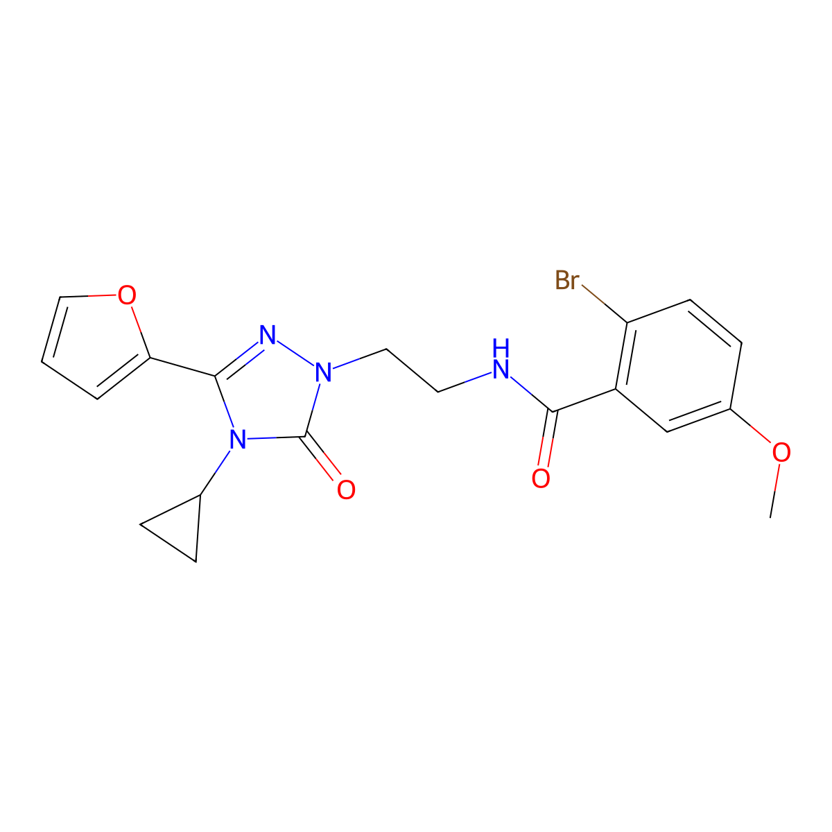 2-bromo-N-(2-(4-cyclopropyl-3-(furan-2-yl)-5-oxo-4,5-dihydro-1H-1,2,4-triazol-1-yl)ethyl)-5-methoxybenzamide molecular structure, CAS 1797738-09-0