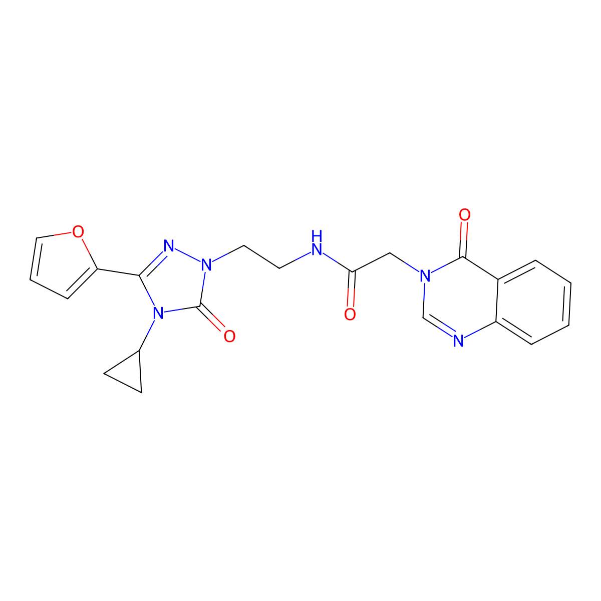 N-(2-(4-cyclopropyl-3-(furan-2-yl)-5-oxo-4,5-dihydro-1H-1,2,4-triazol-1-yl)ethyl)-2-(4-oxoquinazolin-3(4H)-yl)acetamide molecular structure, CAS 1797738-14-7