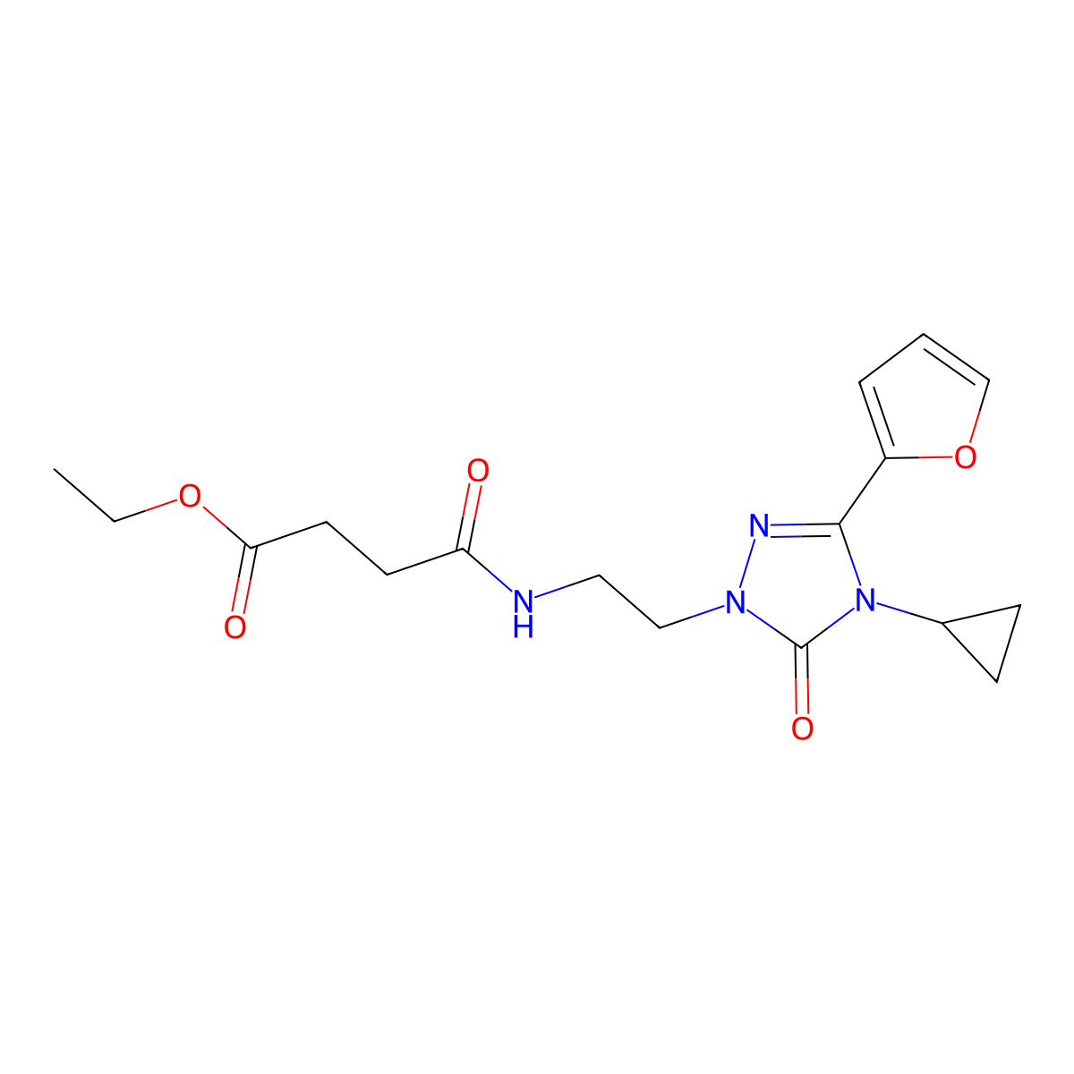 ethyl 4-((2-(4-cyclopropyl-3-(furan-2-yl)-5-oxo-4,5-dihydro-1H-1,2,4-triazol-1-yl)ethyl)amino)-4-oxobutanoate molecular structure, CAS 1797738-22-7