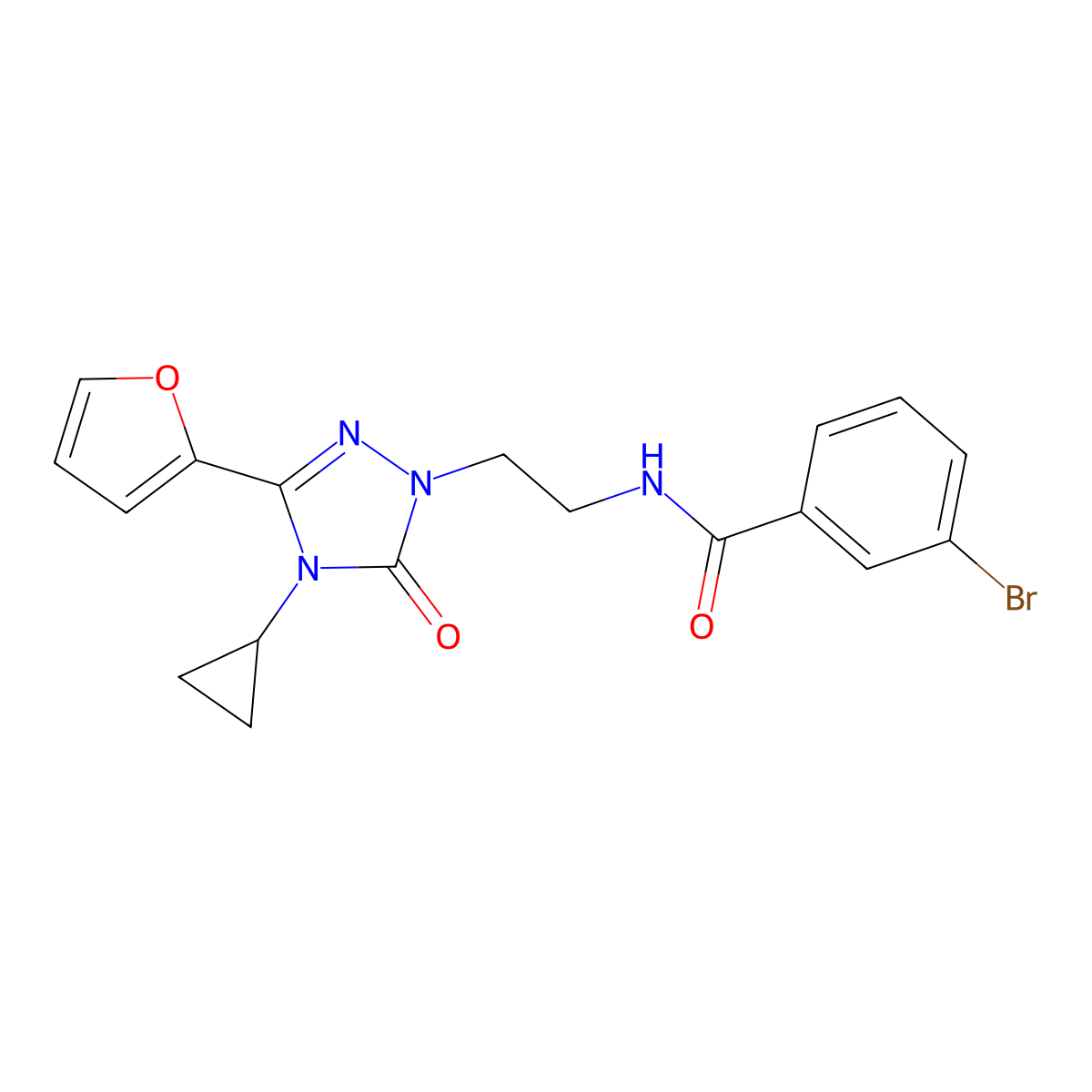 3-bromo-N-(2-(4-cyclopropyl-3-(furan-2-yl)-5-oxo-4,5-dihydro-1H-1,2,4-triazol-1-yl)ethyl)benzamide molecular structure, CAS 1797738-25-0