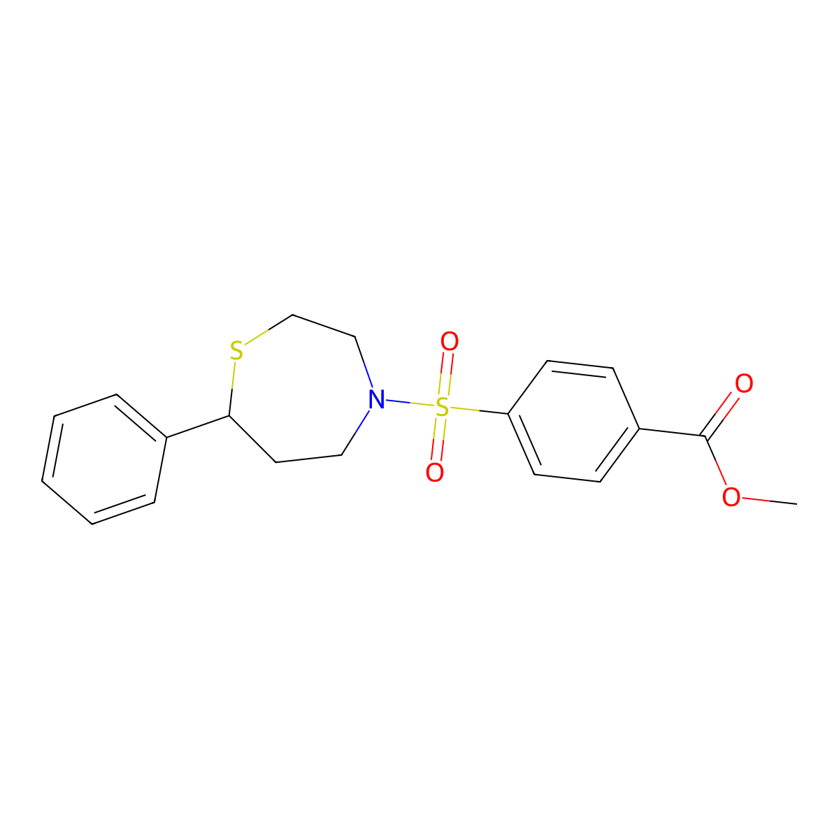 Methyl 4-[(7-phenyl-1,4-thiazepan-4-yl)sulfonyl]benzoate molecular structure, CAS 1797738-29-4