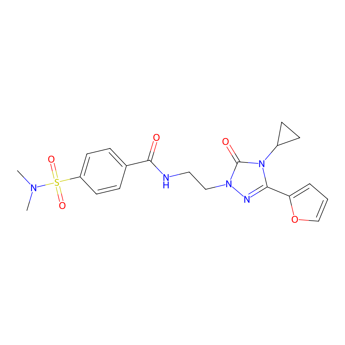 N-{2-[4-cyclopropyl-3-(furan-2-yl)-5-oxo-4,5-dihydro-1H-1,2,4-triazol-1-yl]ethyl}-4-(dimethylsulfamoyl)benzamide molecular structure, CAS 1797738-34-1