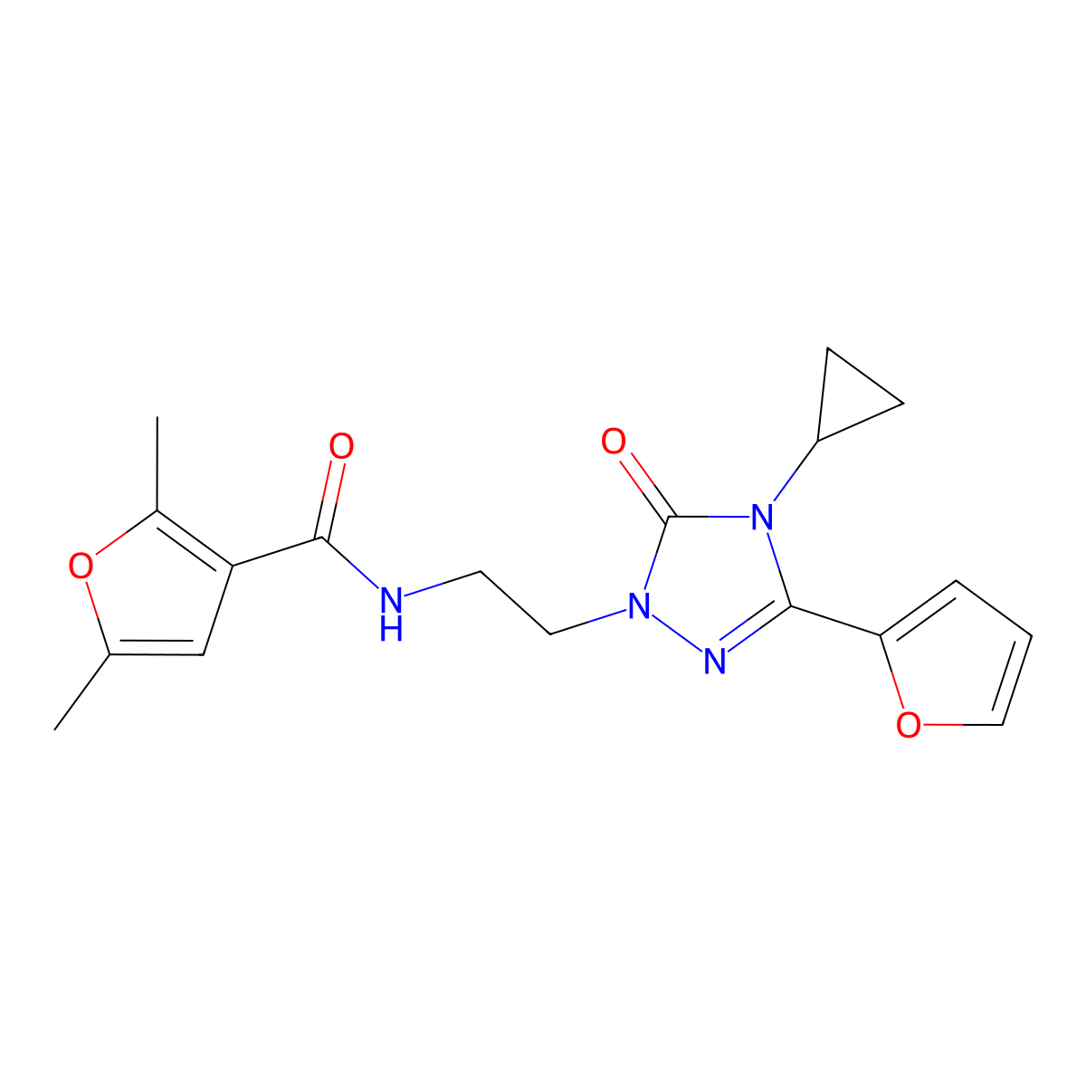 N-{2-[4-cyclopropyl-3-(furan-2-yl)-5-oxo-4,5-dihydro-1H-1,2,4-triazol-1-yl]ethyl}-2,5-dimethylfuran-3-carboxamide molecular structure, CAS 1797738-43-2