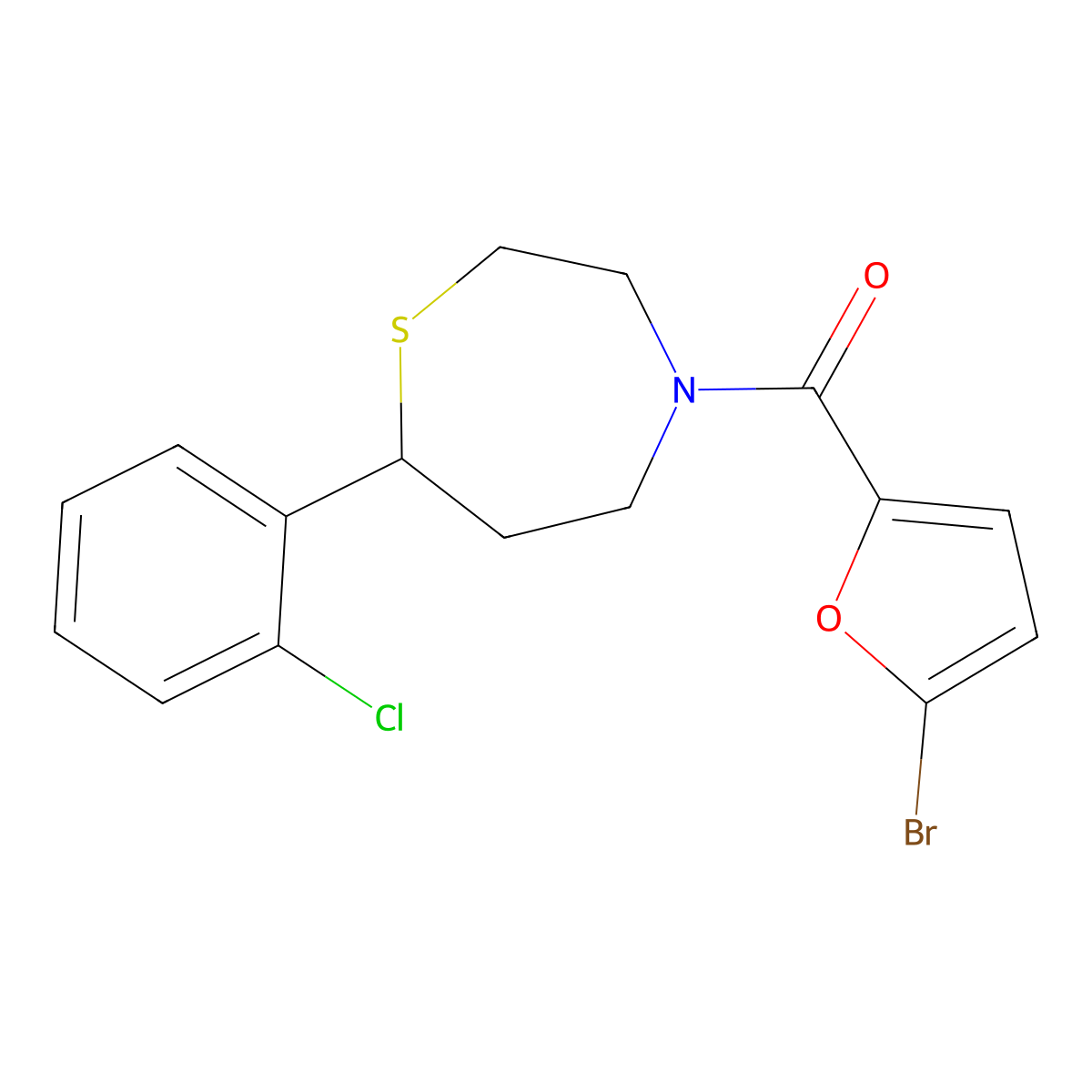 (5-Bromofuran-2-yl)(7-(2-chlorophenyl)-1,4-thiazepan-4-yl)methanone molecular structure, CAS 1797738-45-4